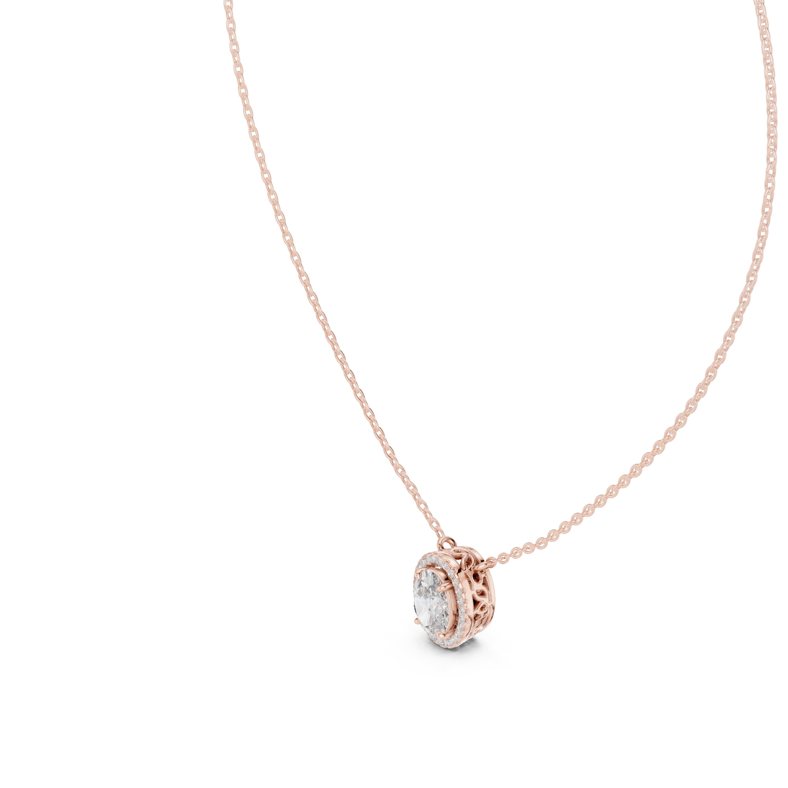 1.00ct Oval Cut Diamond Halo Pendant Necklace 1.25ct Rose Gold