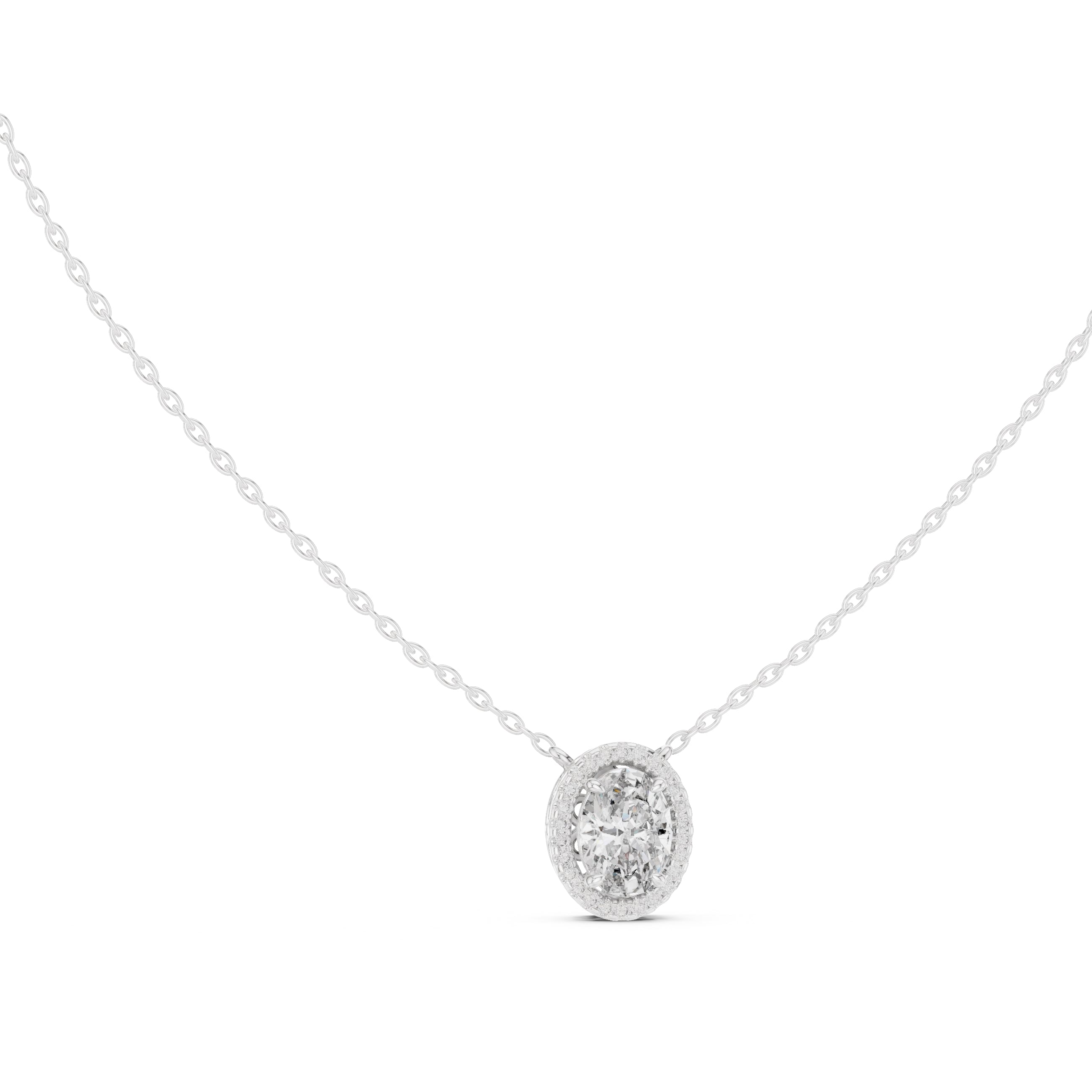 1.00ct Oval Cut Diamond Halo Pendant Necklace 1.25ct White Gold