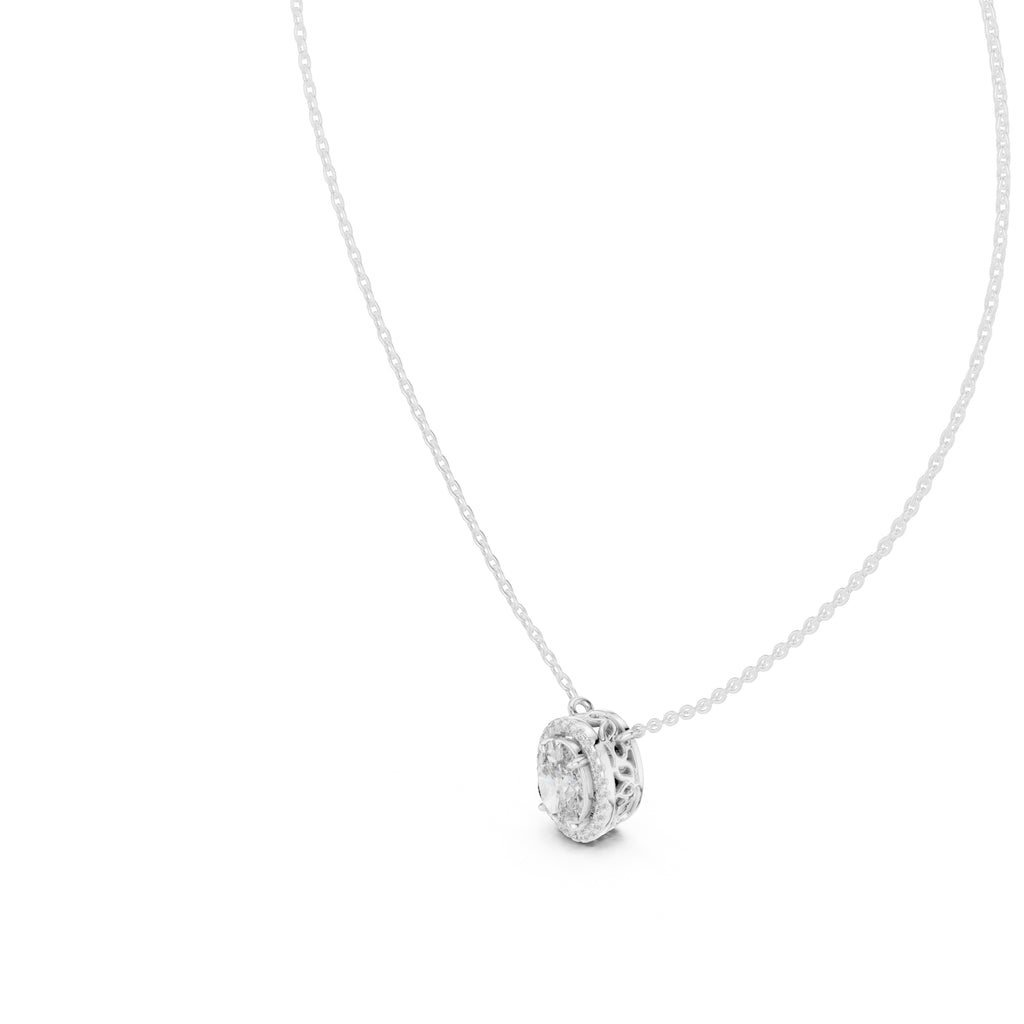 1.00ct Oval Cut Diamond Halo Pendant Necklace 1.25ct White Gold