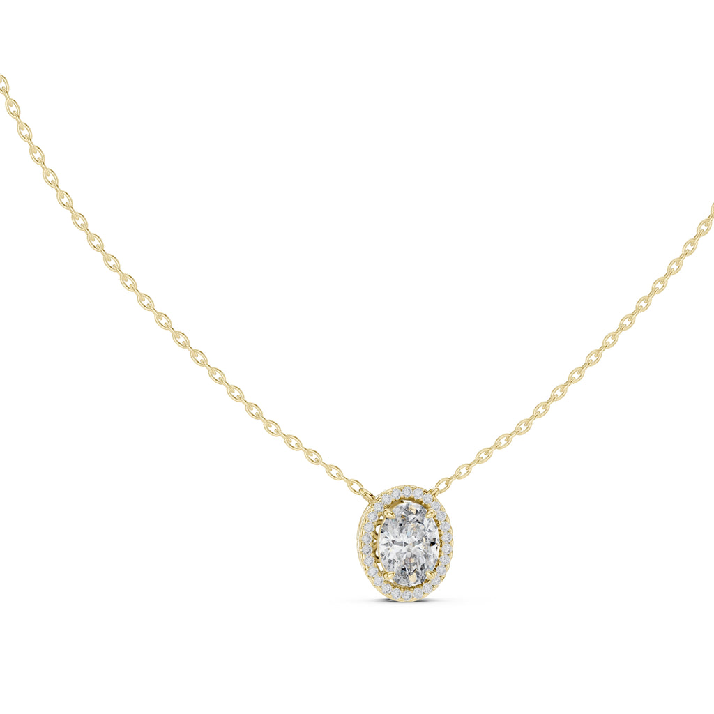 1.00ct Oval Cut Diamond Halo Pendant Necklace 1.25ct Yellow Gold