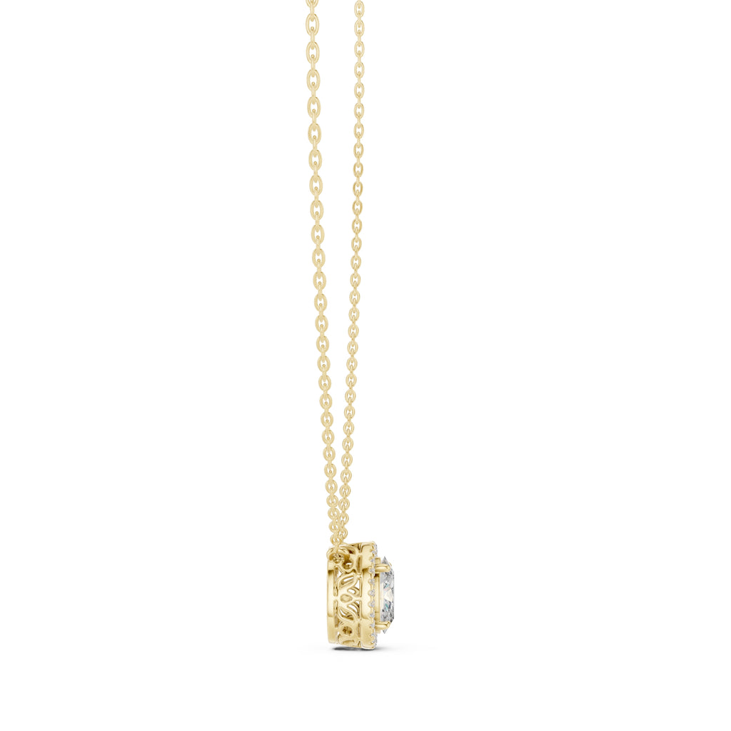 1.00ct Oval Cut Diamond Halo Pendant Necklace 1.25ct Yellow Gold