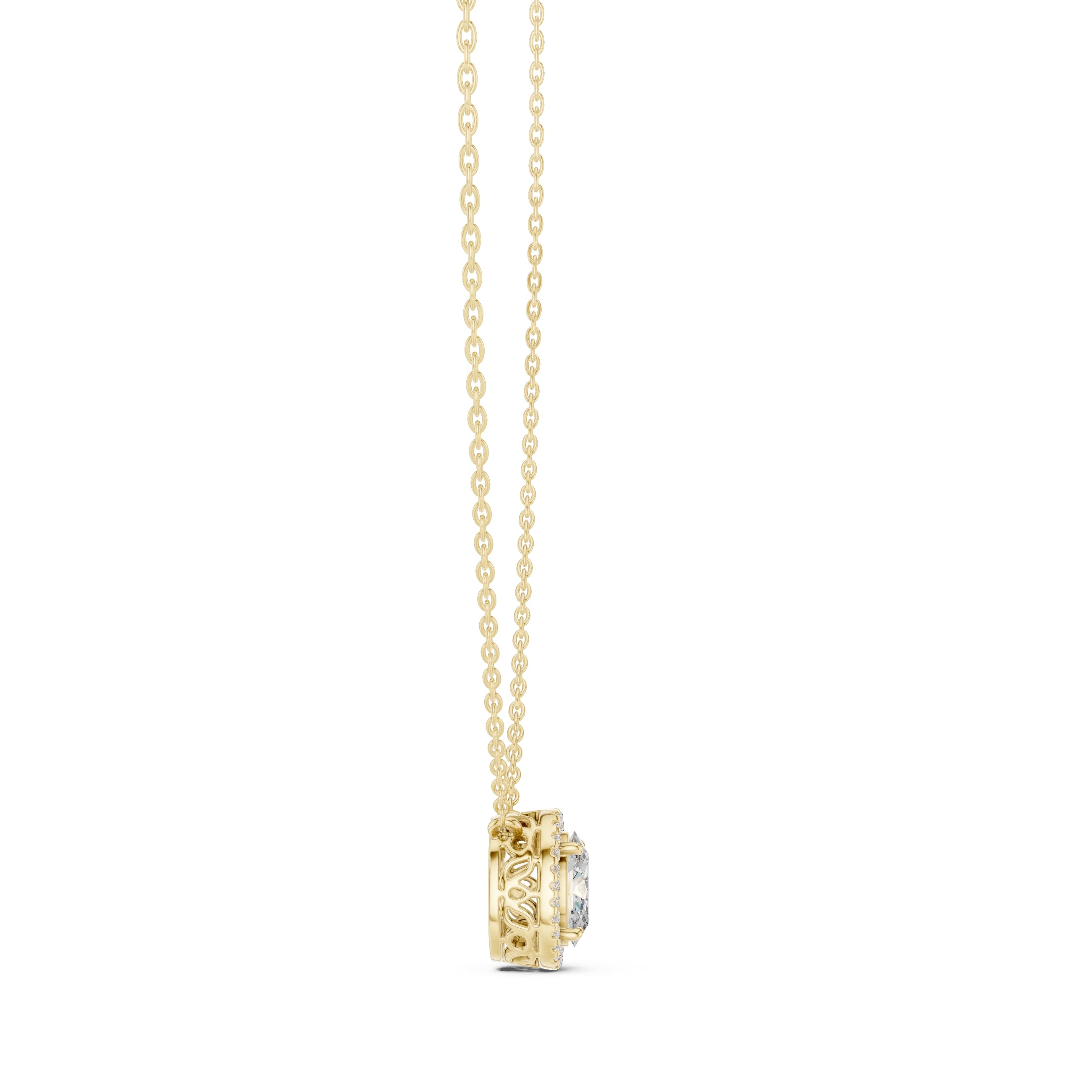 1.00ct Oval Cut Diamond Halo Pendant Necklace 1.25ct Yellow Gold