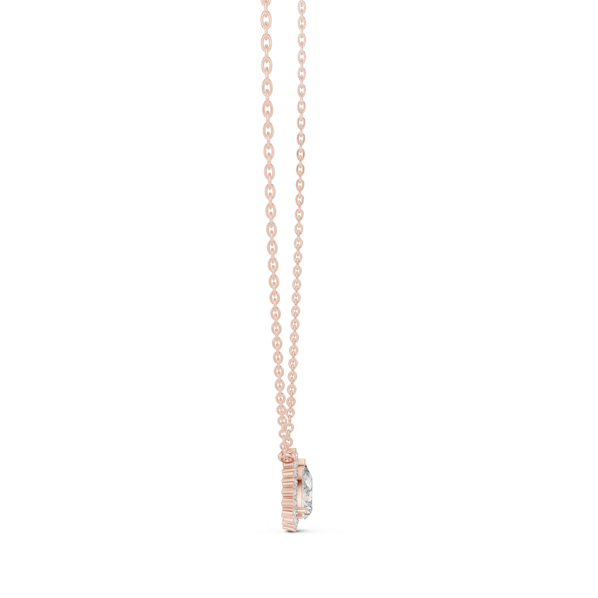 0.75ct Pear Cut Diamond Halo Pendant Necklace 0.75ct Rose Gold