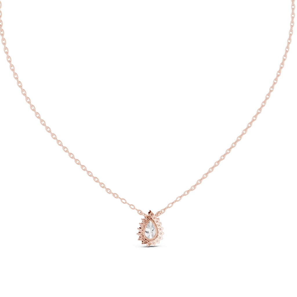 0.75ct Pear Cut Diamond Halo Pendant Necklace 0.75ct Rose Gold