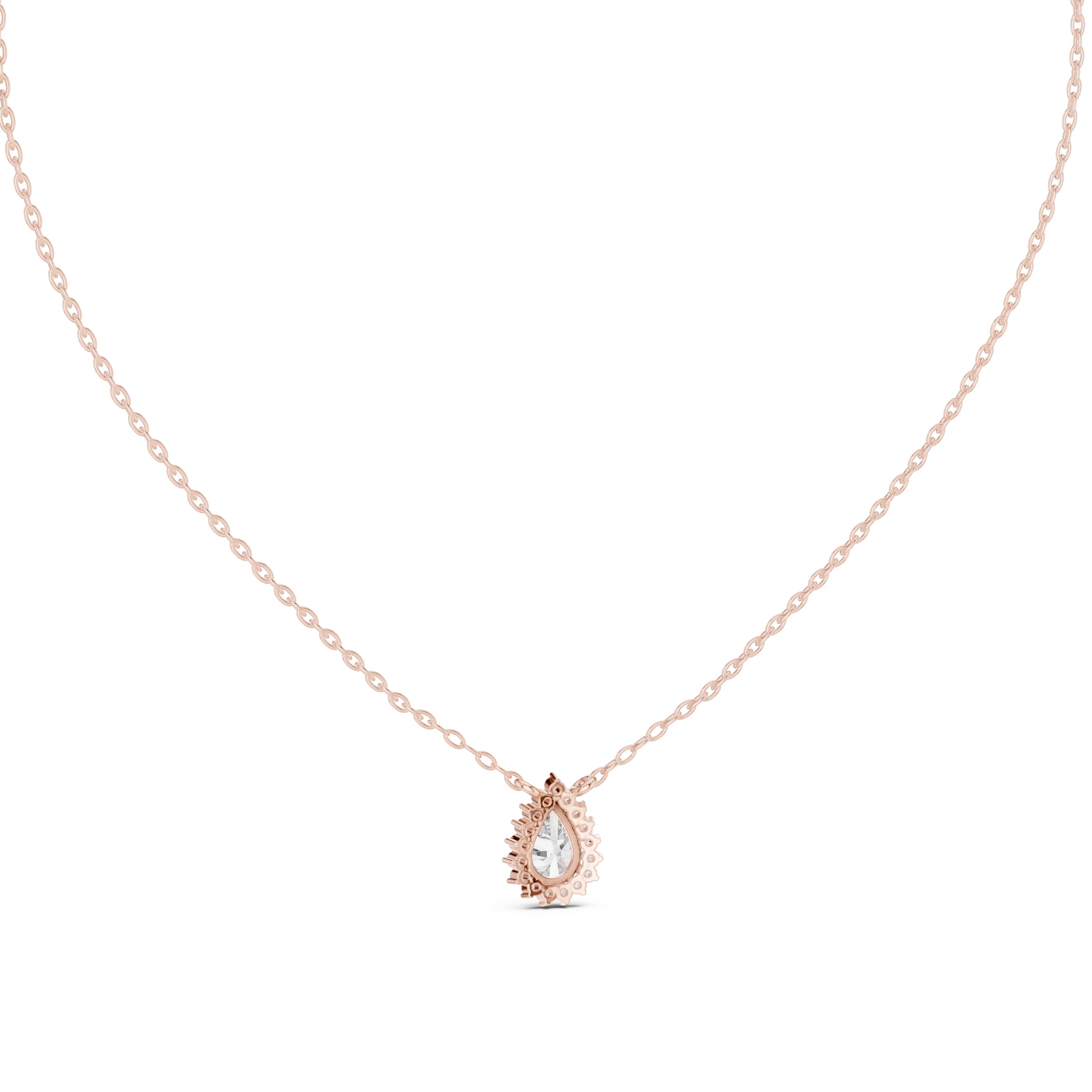 0.75ct Pear Cut Diamond Halo Pendant Necklace 0.75ct Rose Gold