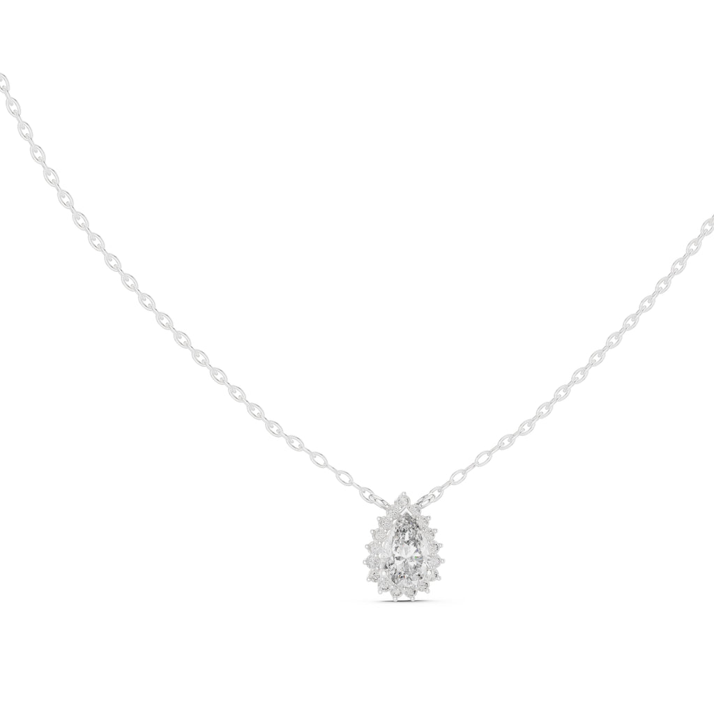 0.75ct Pear Cut Diamond Halo Pendant Necklace 0.75ct White Gold