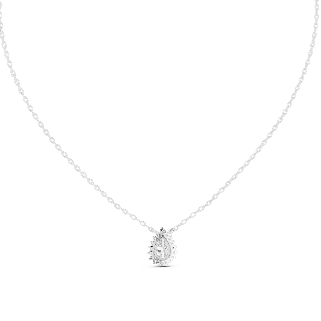 0.75ct Pear Cut Diamond Halo Pendant Necklace 0.75ct White Gold