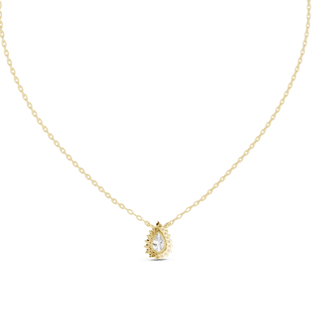 0.75ct Pear Cut Diamond Halo Pendant Necklace 0.75ct Yellow Gold
