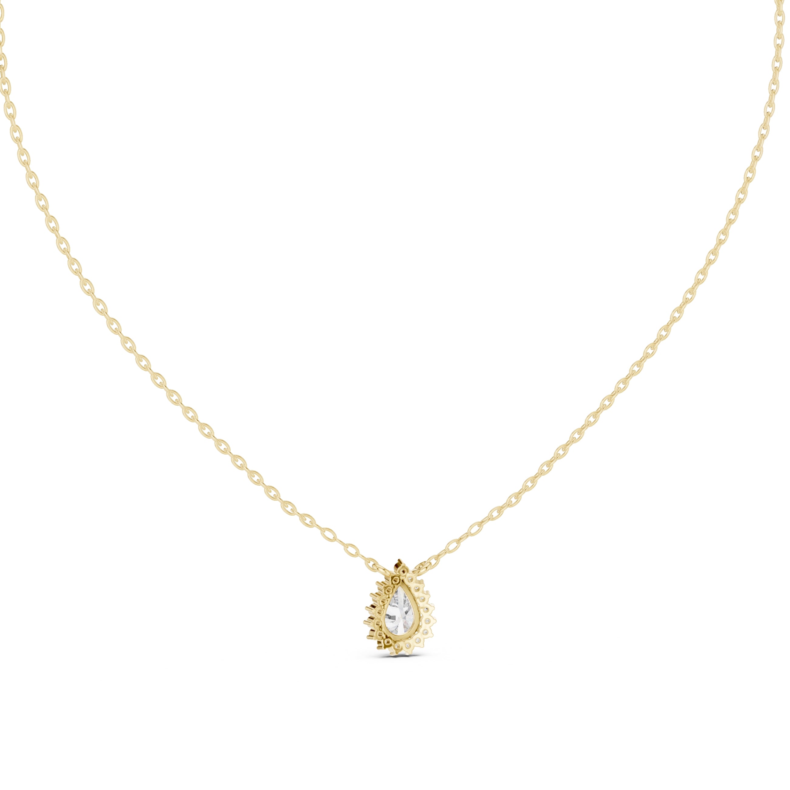 0.75ct Pear Cut Diamond Halo Pendant Necklace 0.75ct Yellow Gold