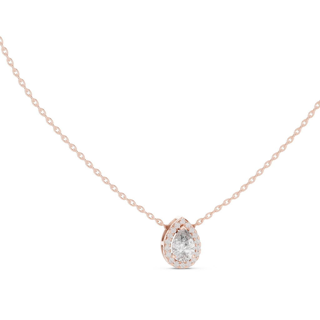 Minimalist 0.75ct Pear Lab Grown Diamond Halo Pendant 0.75ct Rose Gold