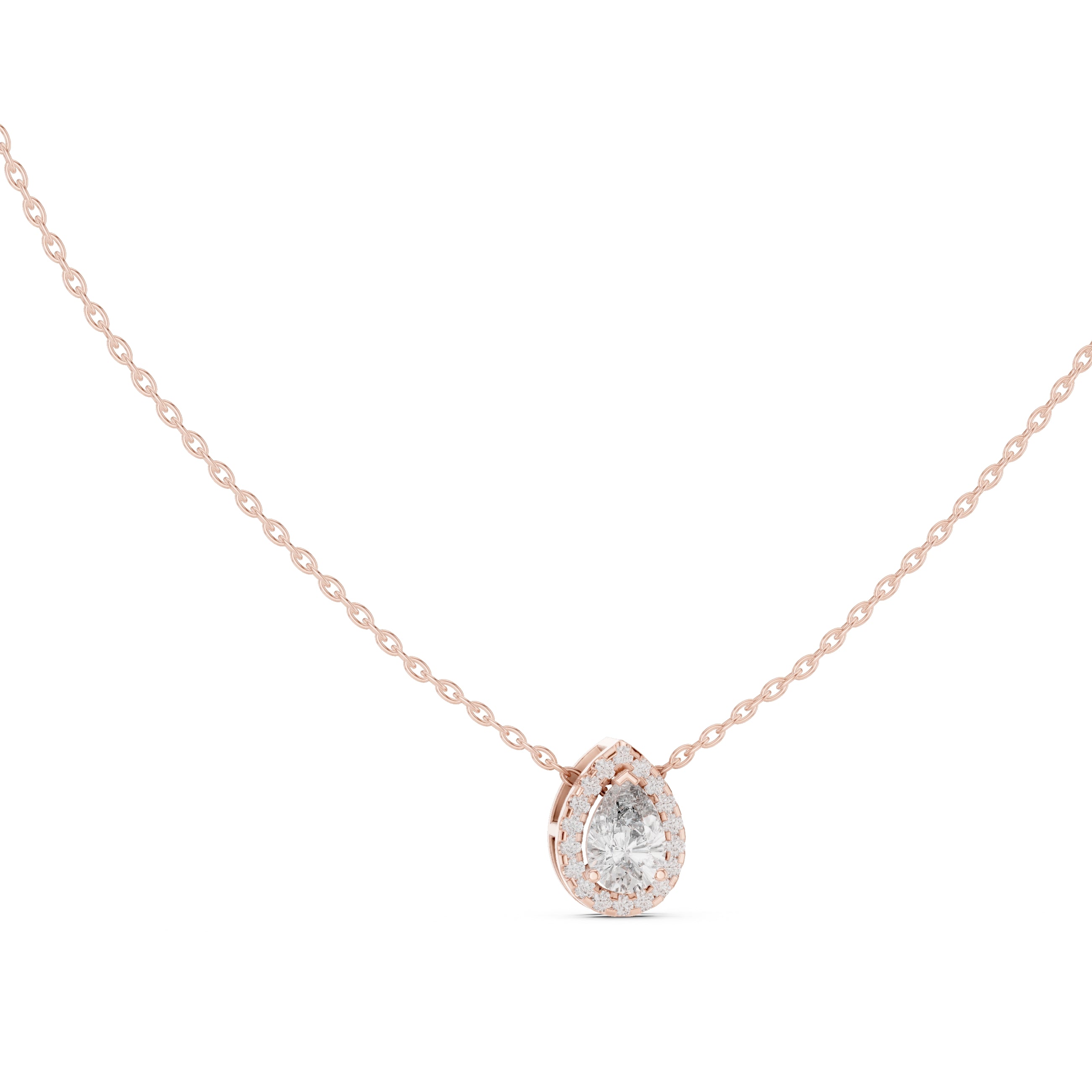 Minimalist 0.75ct Pear Lab Grown Diamond Halo Pendant 0.75ct Rose Gold