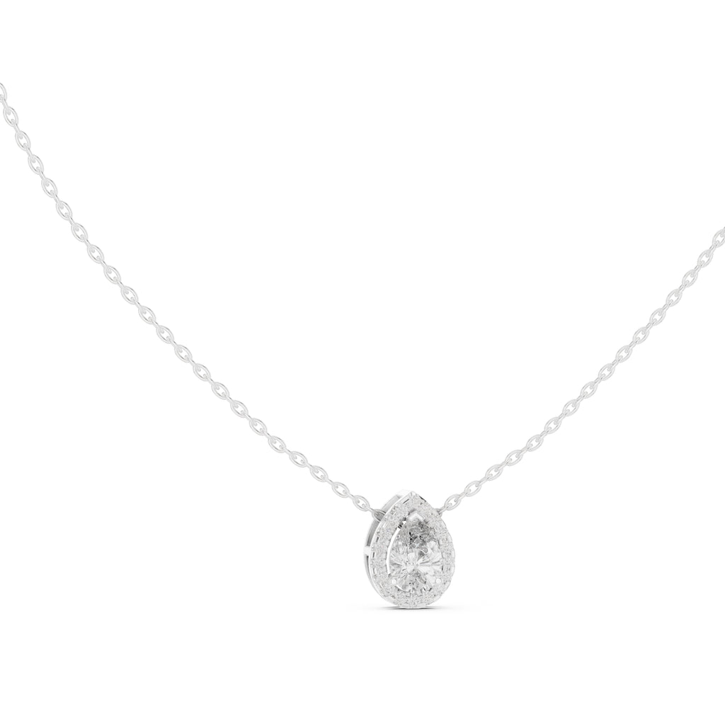 Minimalist 0.75ct Pear Lab Grown Diamond Halo Pendant 0.75ct White Gold