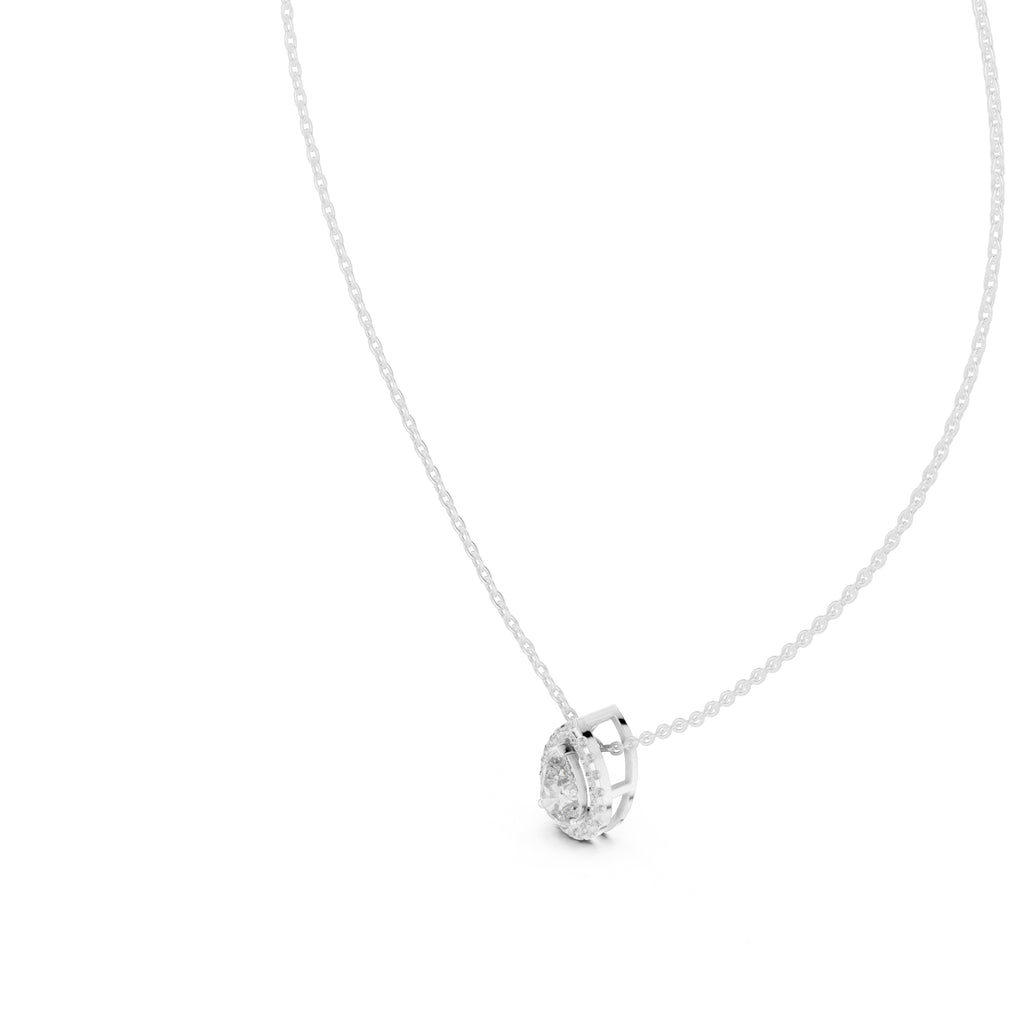 Minimalist 0.75ct Pear Lab Grown Diamond Halo Pendant 0.75ct White Gold