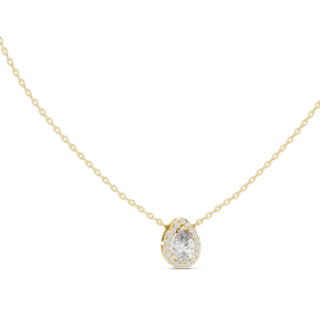 Minimalist 0.75ct Pear Lab Grown Diamond Halo Pendant 0.75ct Yellow Gold