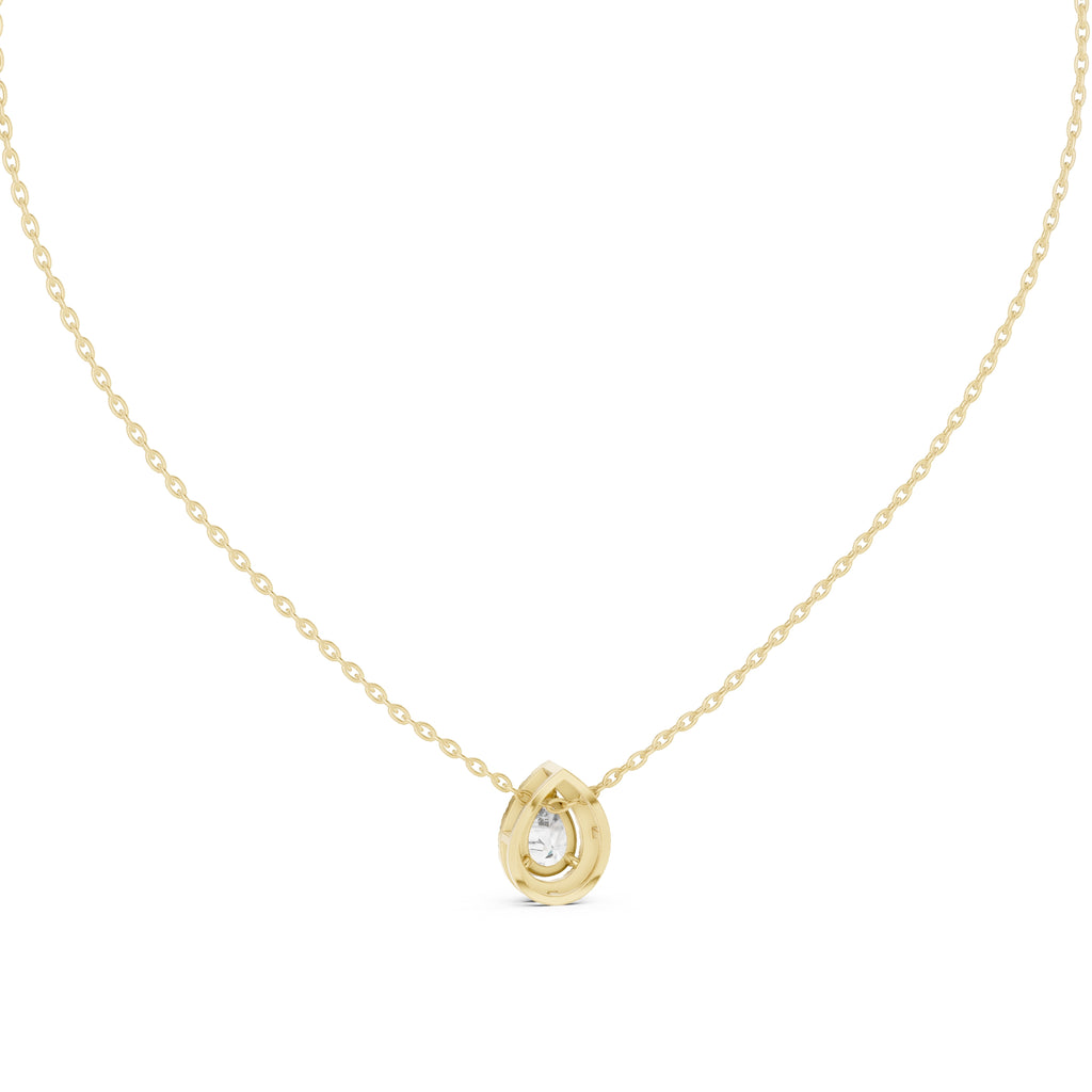 Minimalist 0.75ct Pear Lab Grown Diamond Halo Pendant 0.75ct Yellow Gold