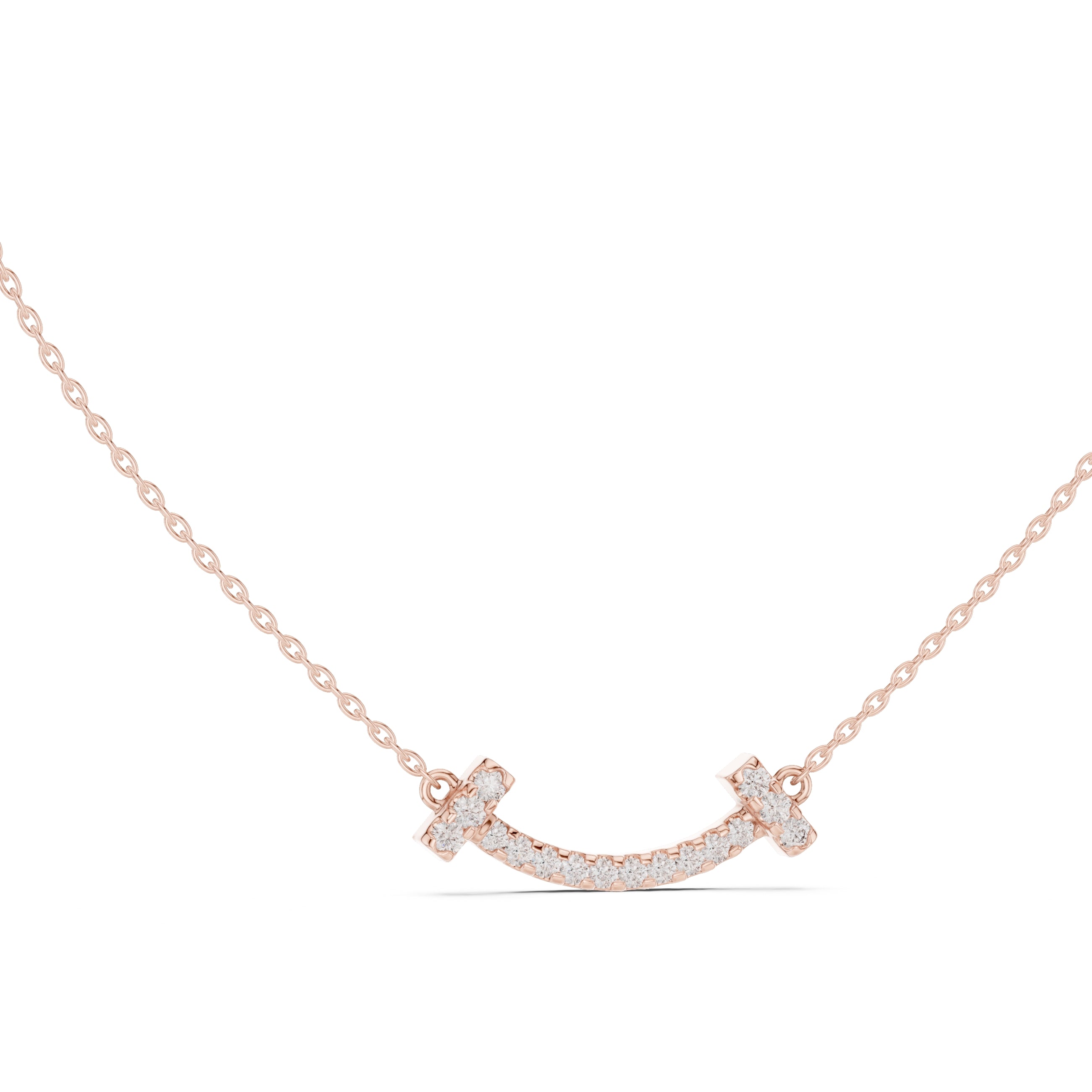 Minimalist Horizontal Smile Labgrown Diamond Necklace Rose Gold