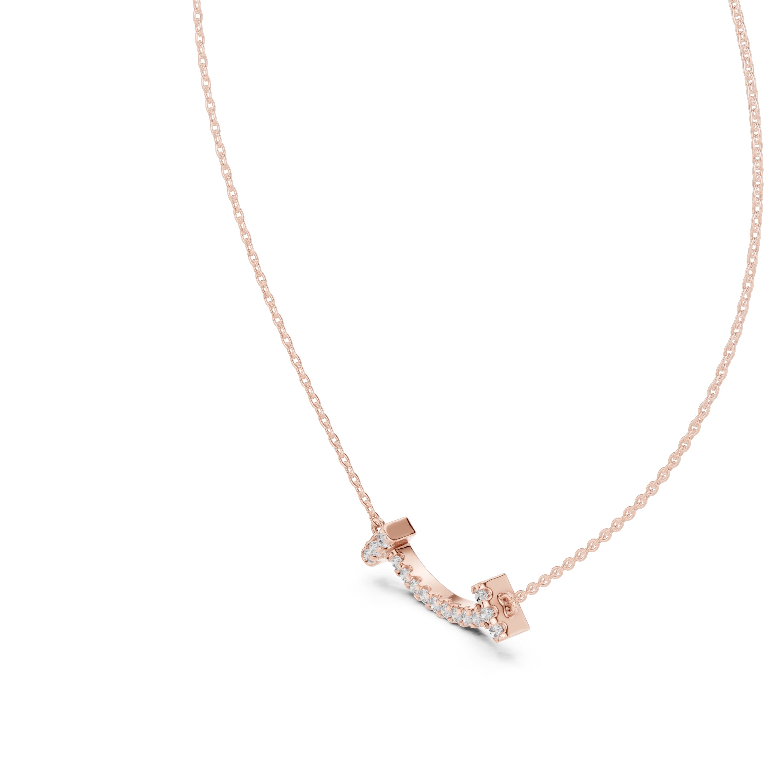 Minimalist Horizontal Smile Labgrown Diamond Necklace Rose Gold
