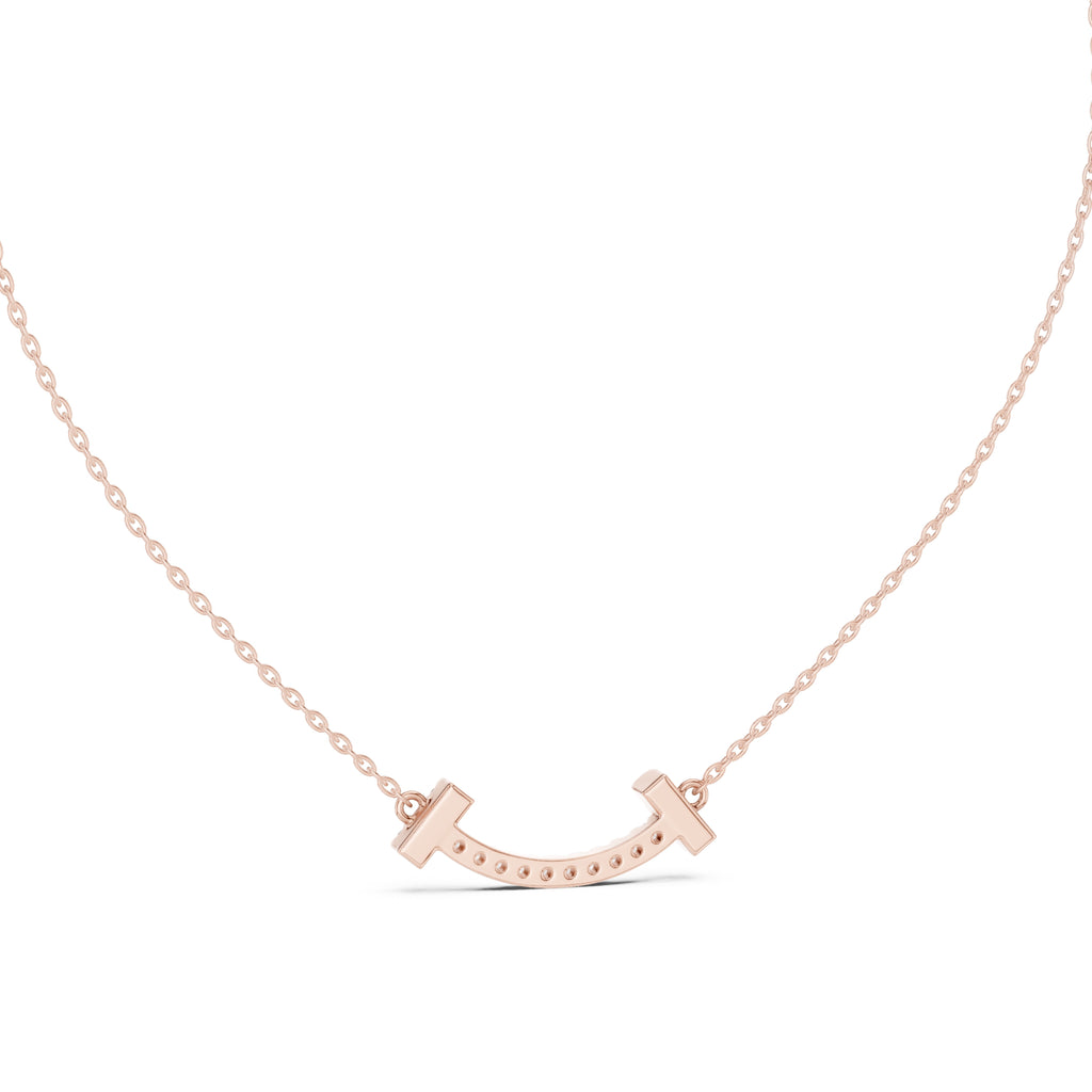 Minimalist Horizontal Smile Labgrown Diamond Necklace Rose Gold