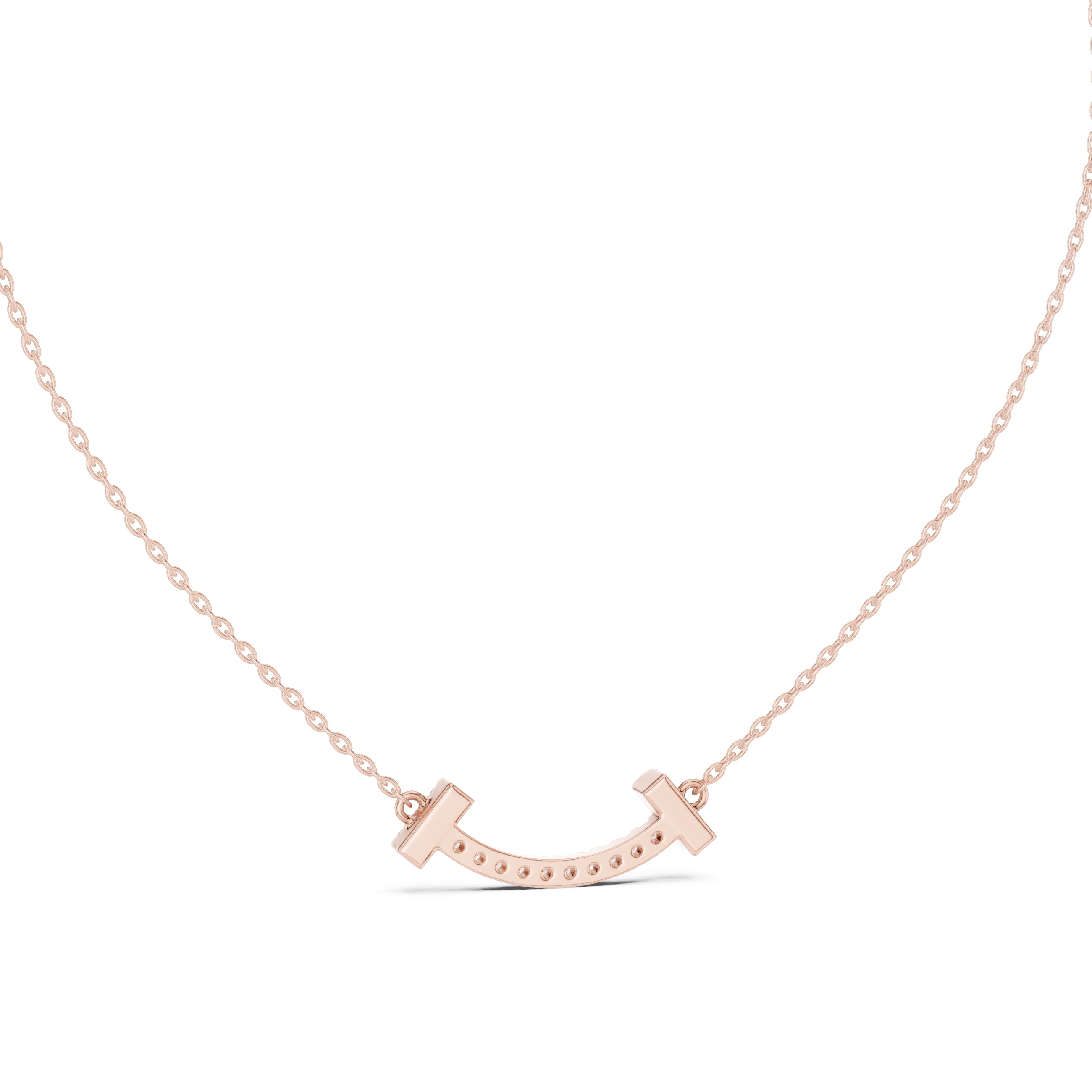 Minimalist Horizontal Smile Labgrown Diamond Necklace Rose Gold