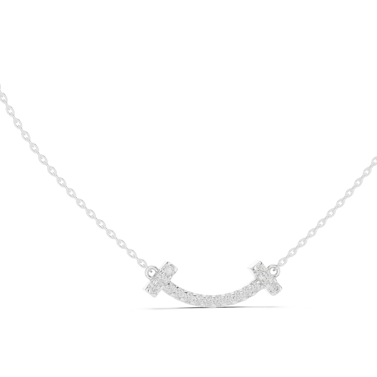 Minimalist Horizontal Smile Labgrown Diamond Necklace White Gold