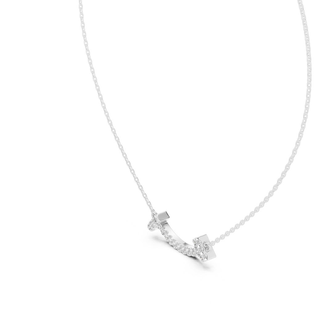 Minimalist Horizontal Smile Labgrown Diamond Necklace White Gold