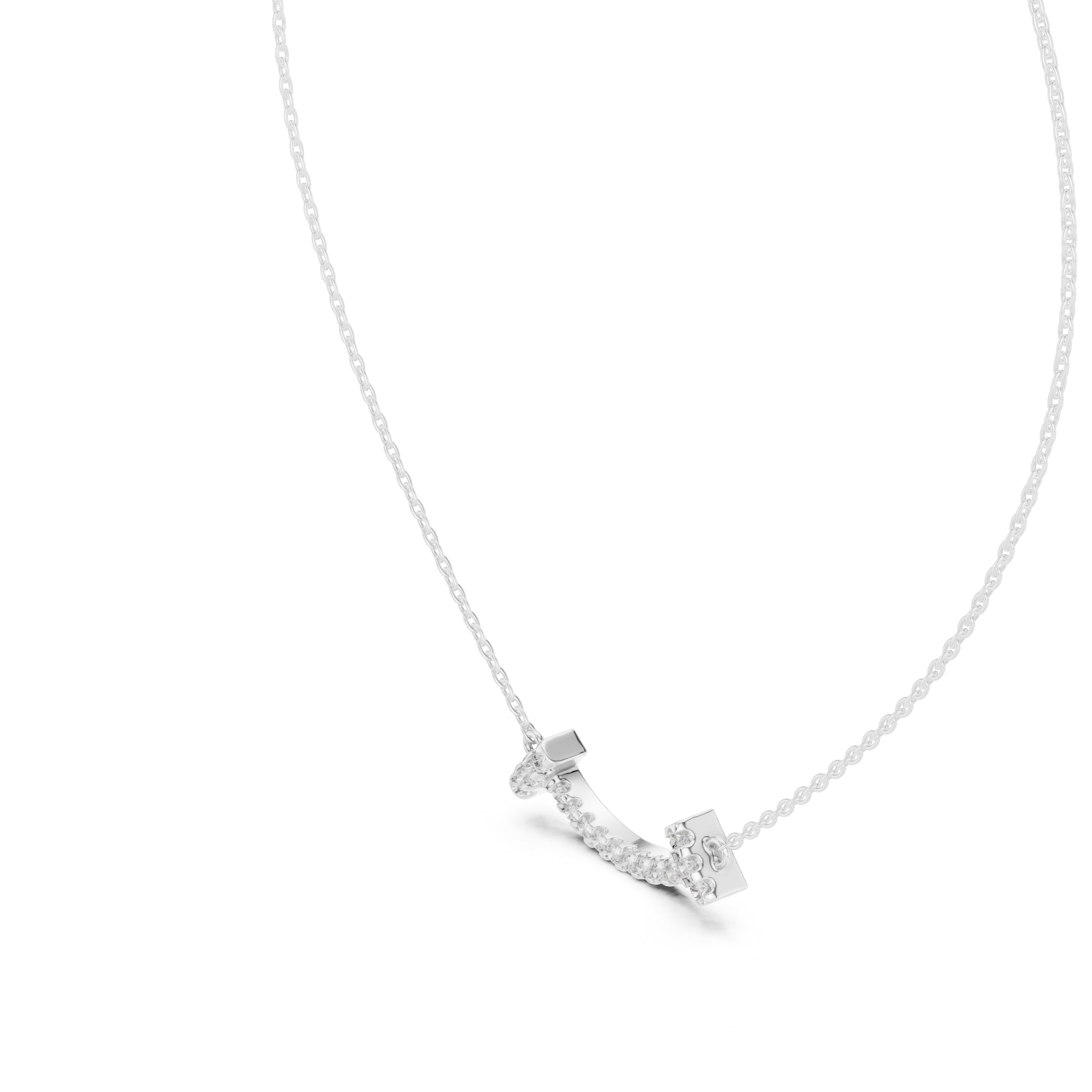 Minimalist Horizontal Smile Labgrown Diamond Necklace White Gold