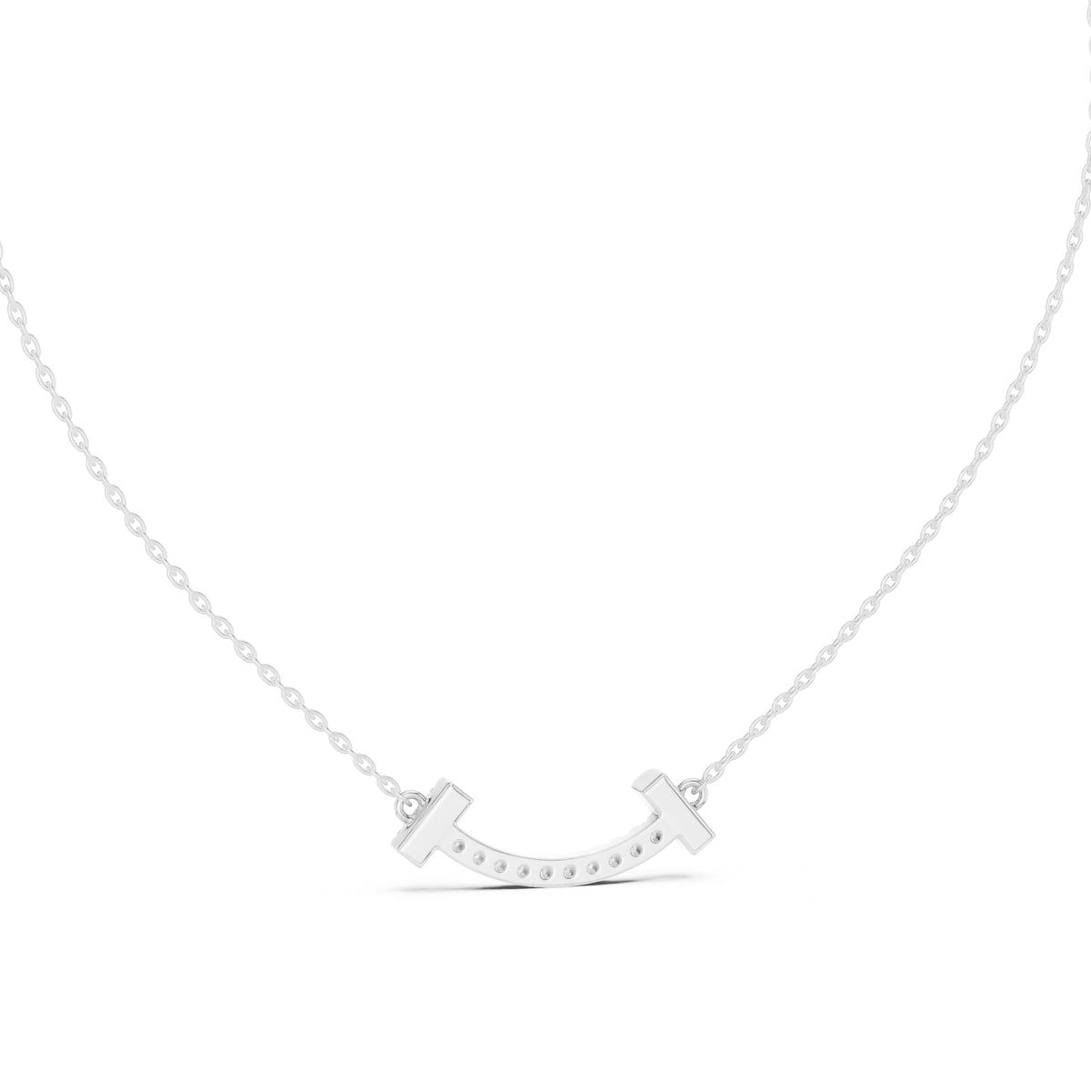 Minimalist Horizontal Smile Labgrown Diamond Necklace White Gold