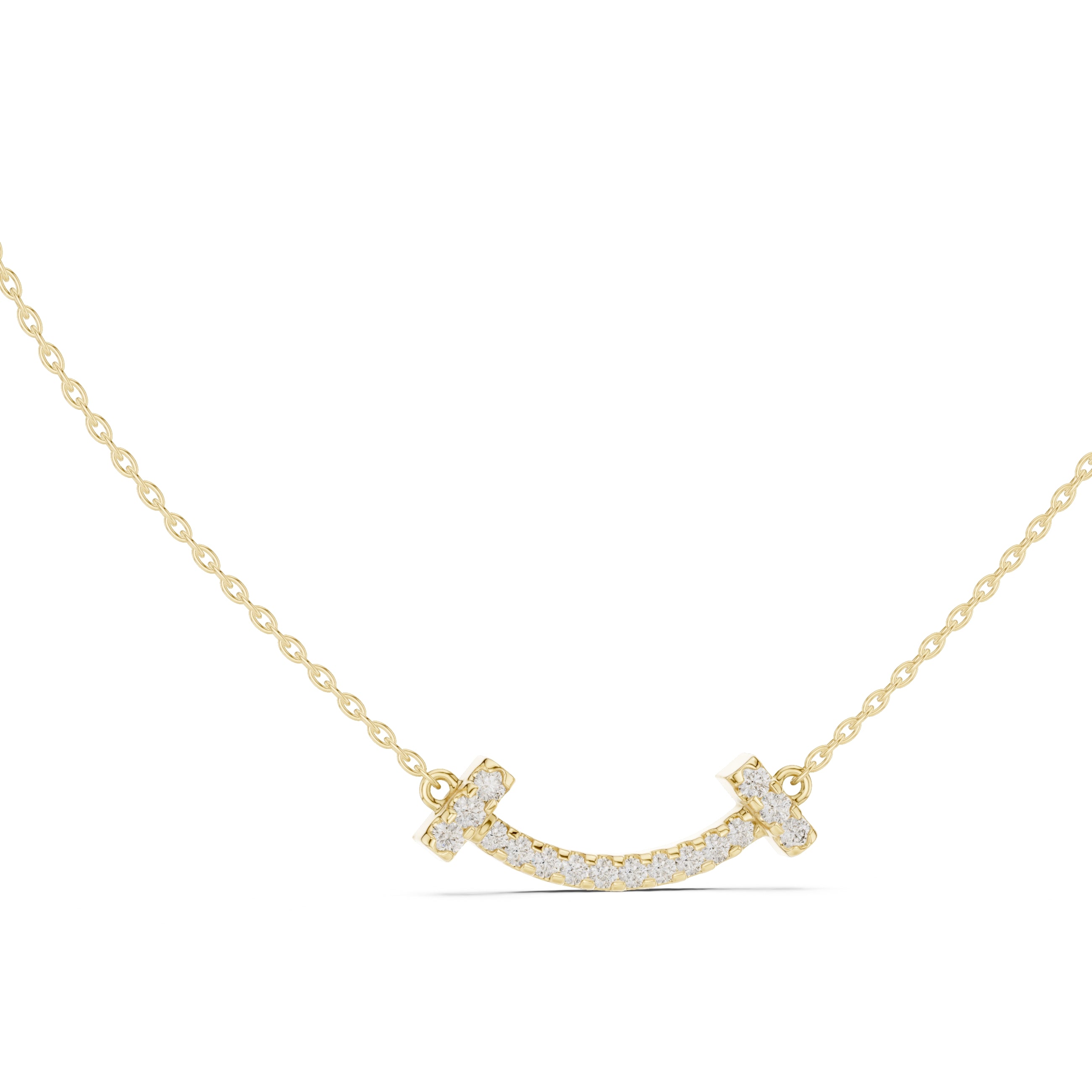 Minimalist Horizontal Smile Labgrown Diamond Necklace Yellow Gold
