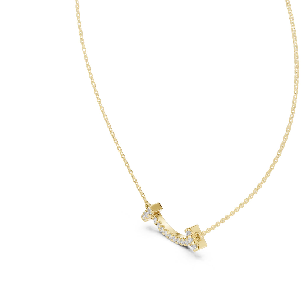 Minimalist Horizontal Smile Labgrown Diamond Necklace Yellow Gold