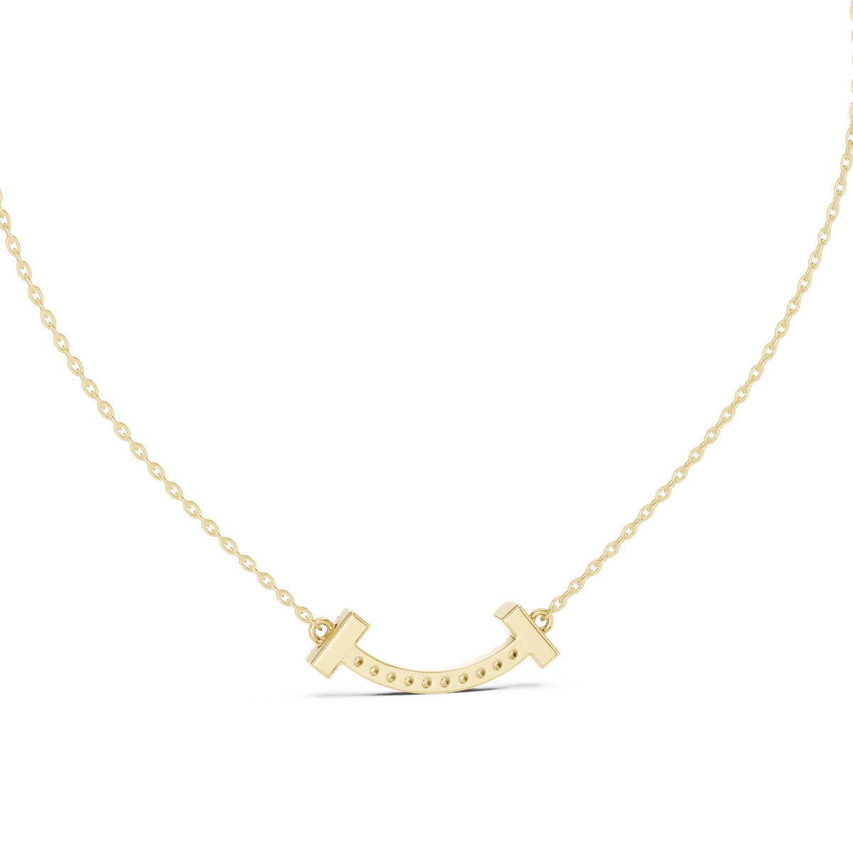 Minimalist Horizontal Smile Labgrown Diamond Necklace Yellow Gold