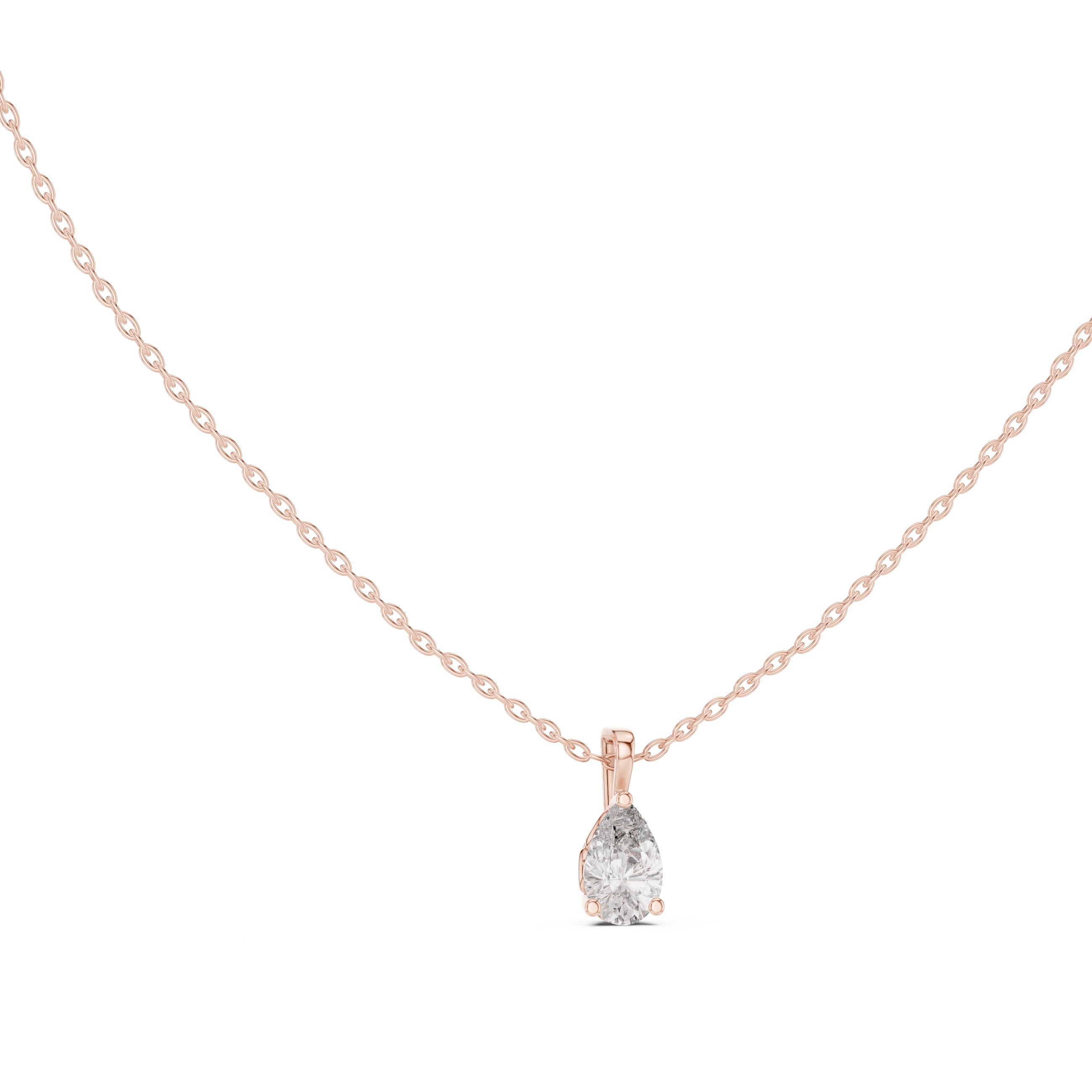 1.00ct Pear Cut Labgrown Diamond Solitaire Pendant Necklace 1ct Rose Gold