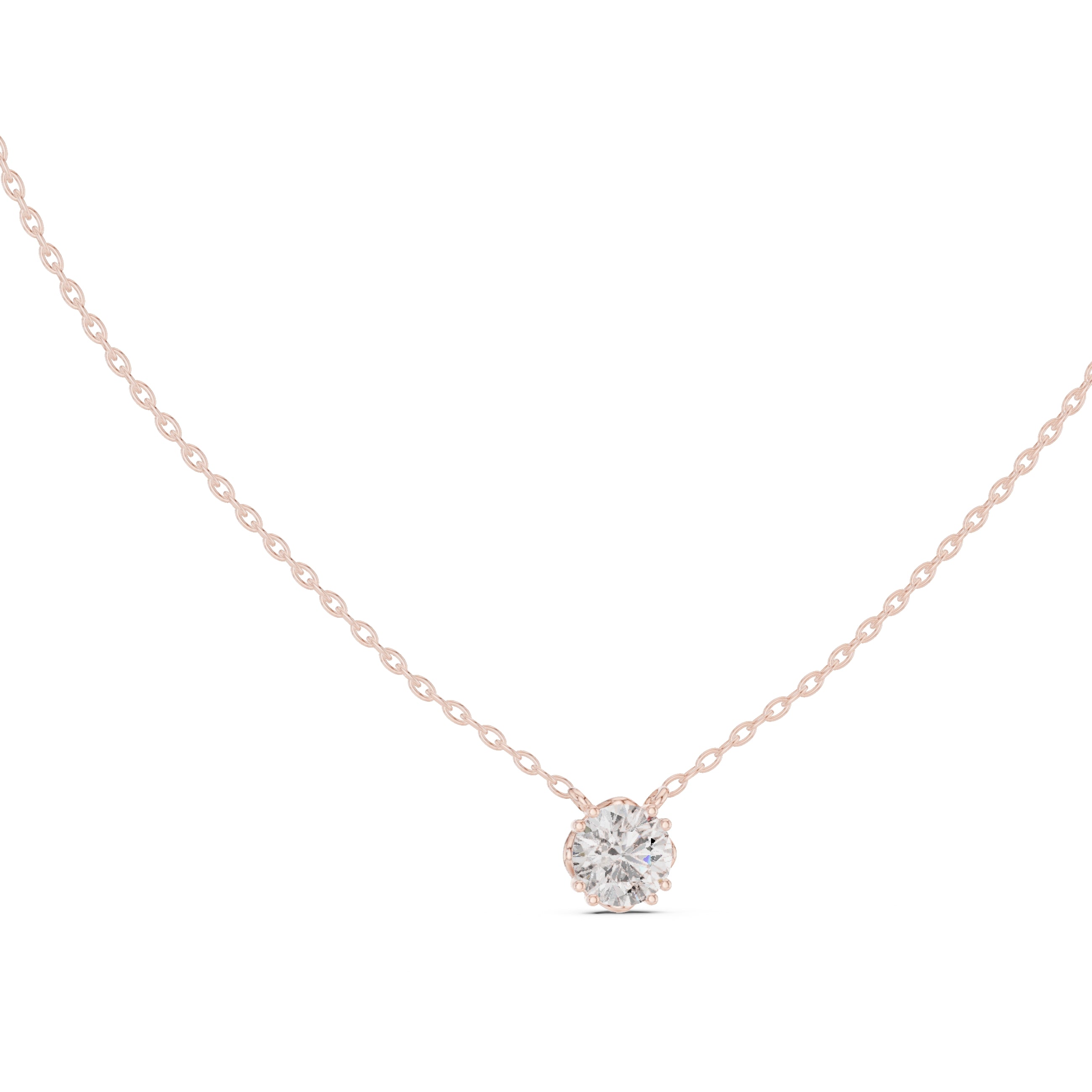 1.00ct Round Labgrown Diamond Solitaire Pendant Necklace 1ct Rose Gold