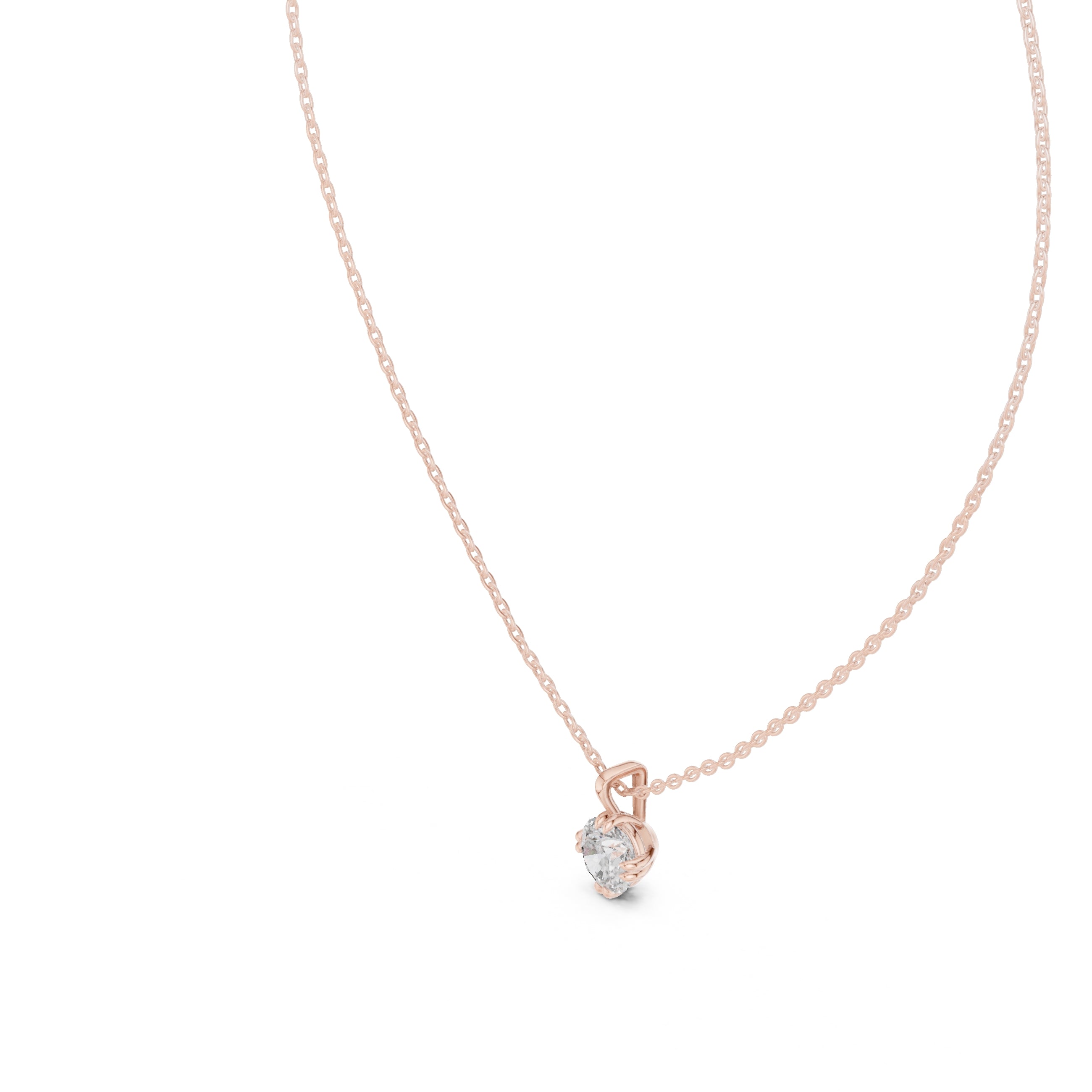 1.00ct Round Solitaire Labgrown Diamond Chain Necklace 1ct Rose Gold