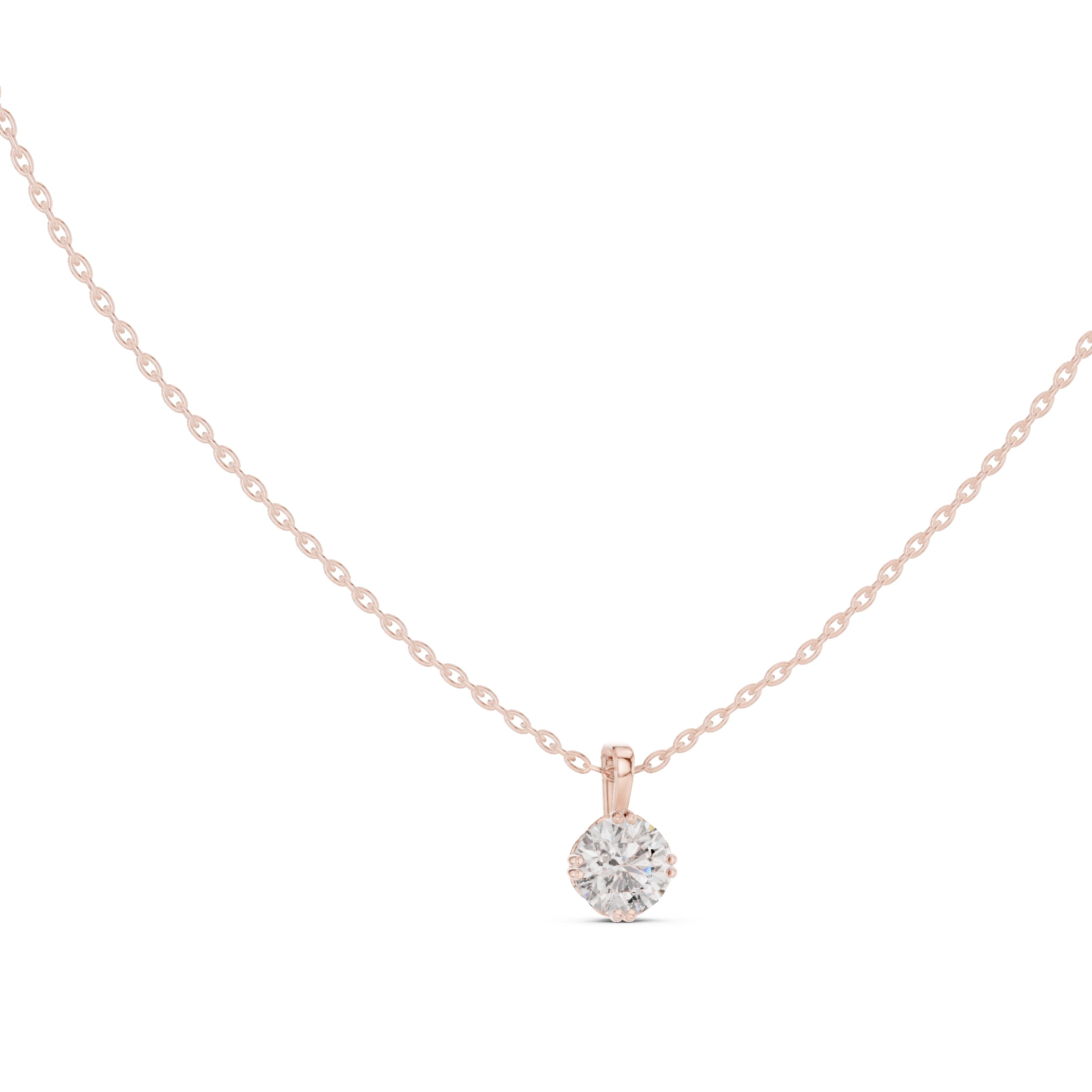 1.00ct Scalloped Edge Labgrown Diamond Solitaire Pendant 1ct Rose Gold