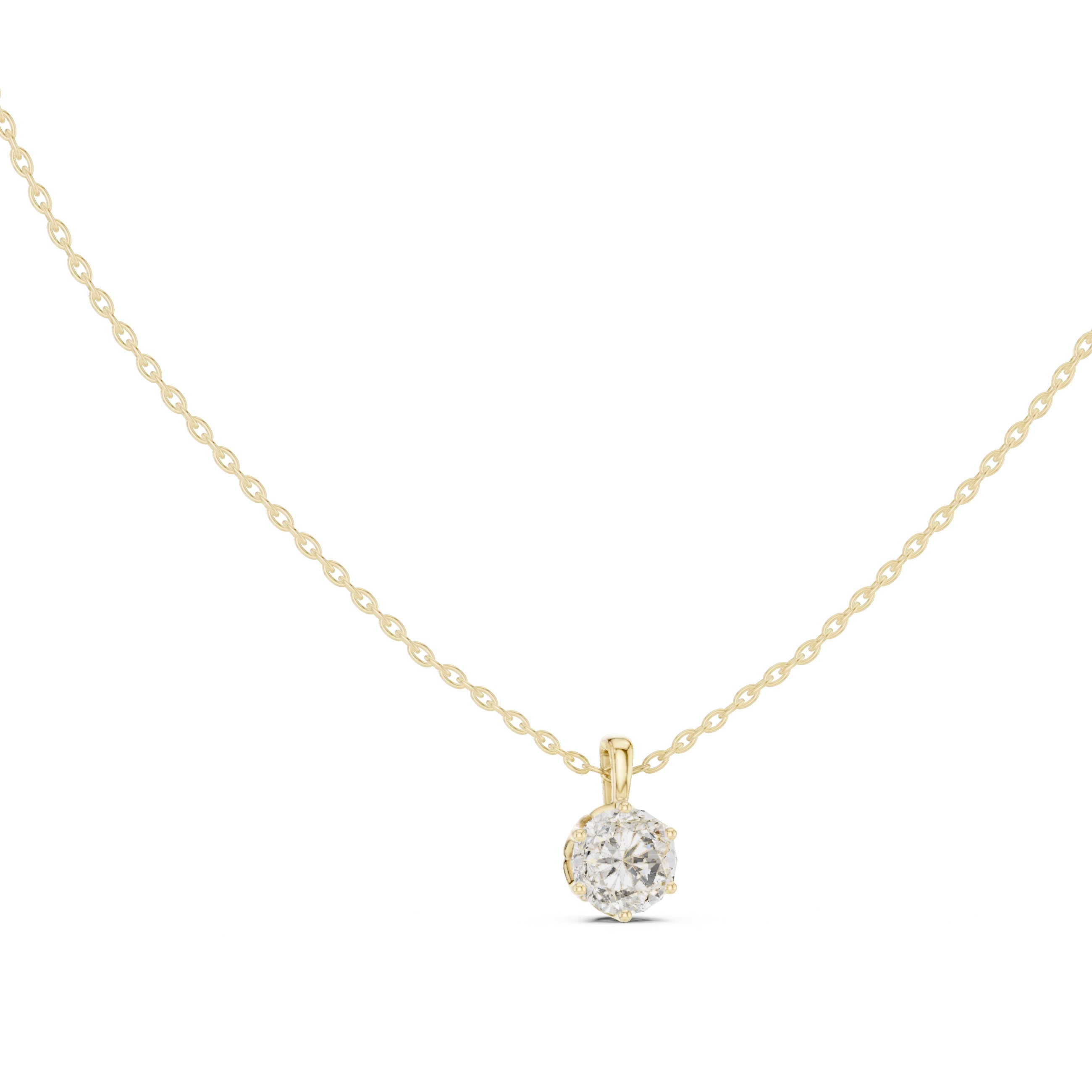 1.00ct Round Labgrown Diamond Open Gallery Pendant Necklace 1ct Yellow Gold