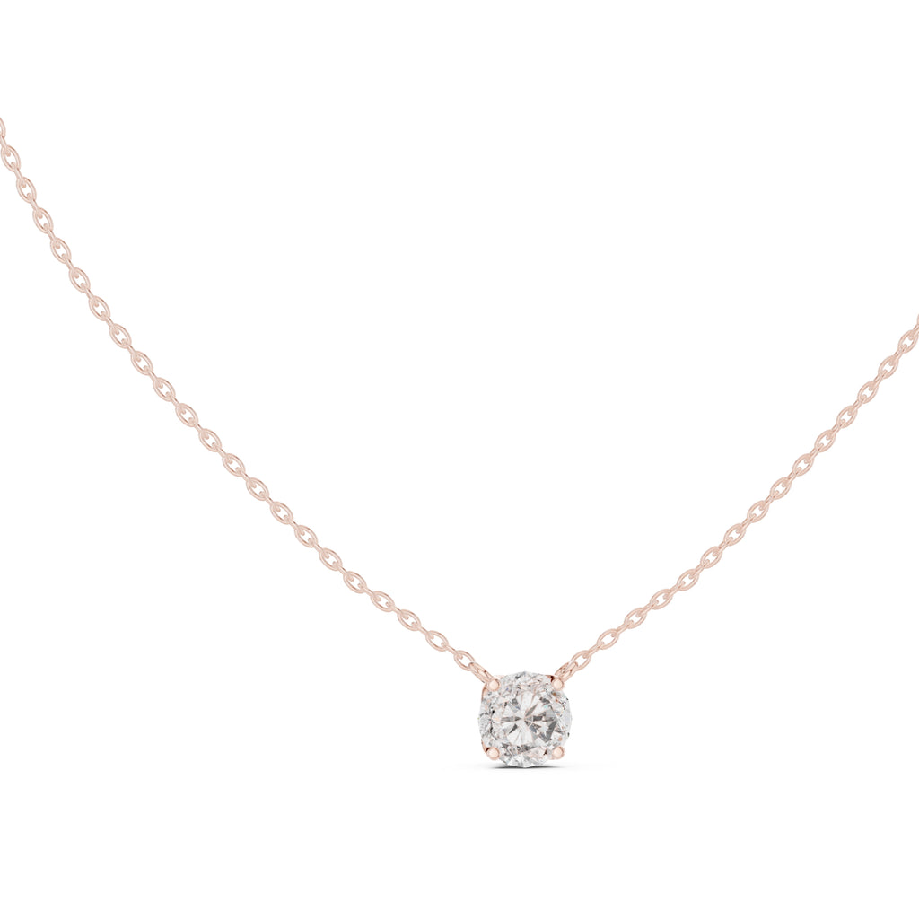 1.00ct Round Labgrown Diamond Double Prong Pendant Necklace 1ct Rose Gold