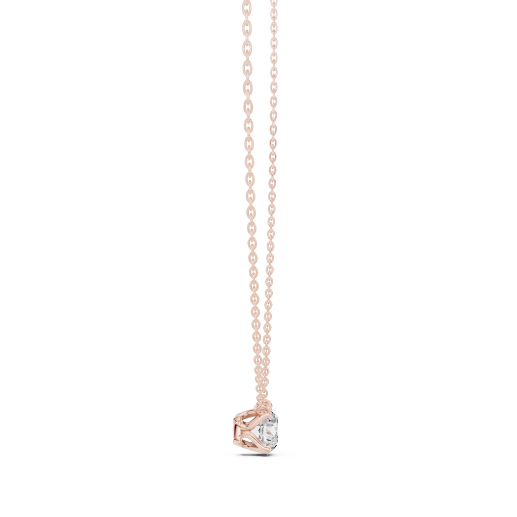1.00ct Round Labgrown Diamond Double Prong Pendant Necklace 1ct Rose Gold