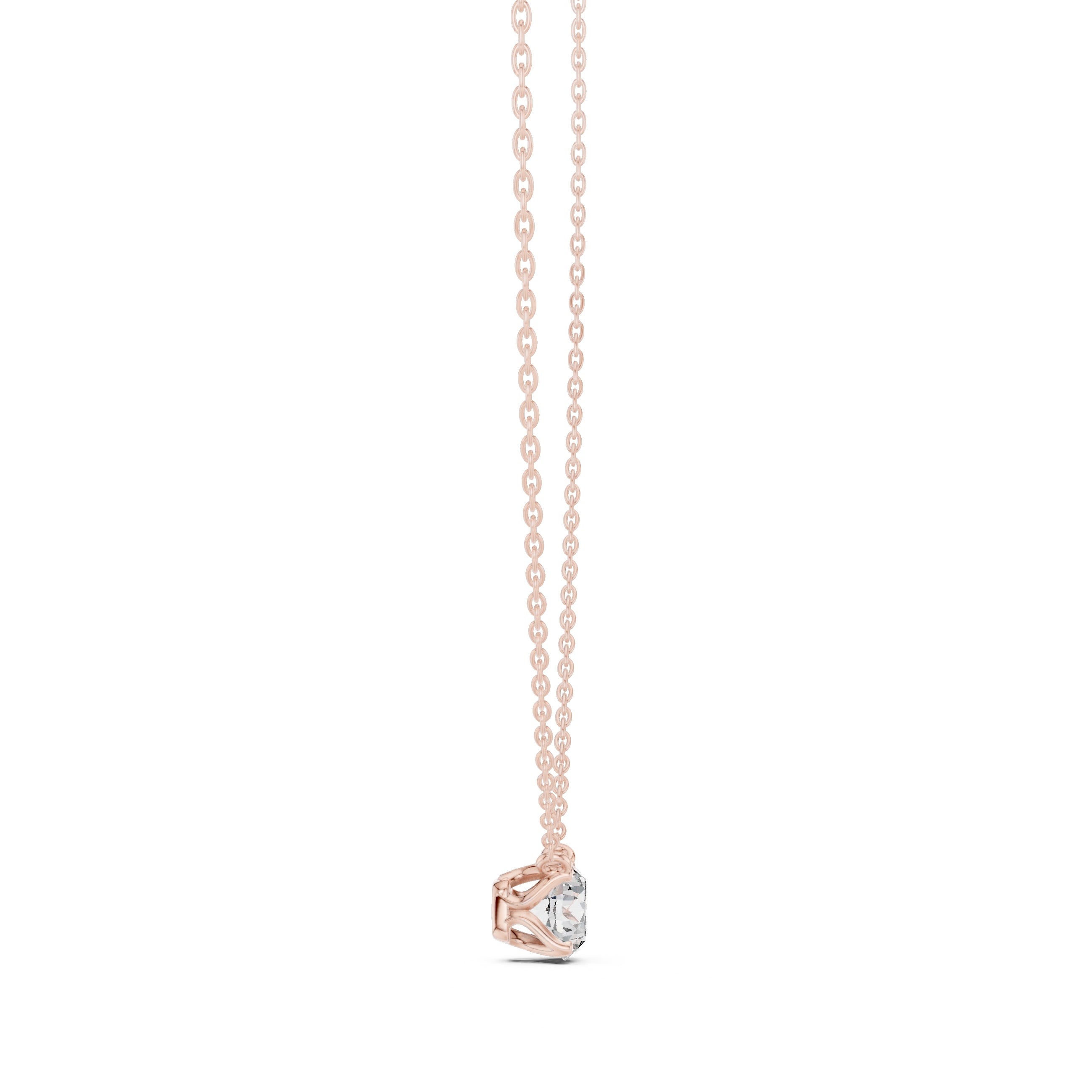 1.00ct Round Labgrown Diamond Double Prong Pendant Necklace 1ct Rose Gold