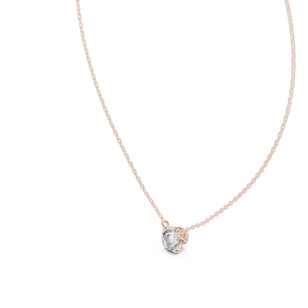 1.00ct Round Labgrown Diamond Double Prong Pendant Necklace 1ct Rose Gold