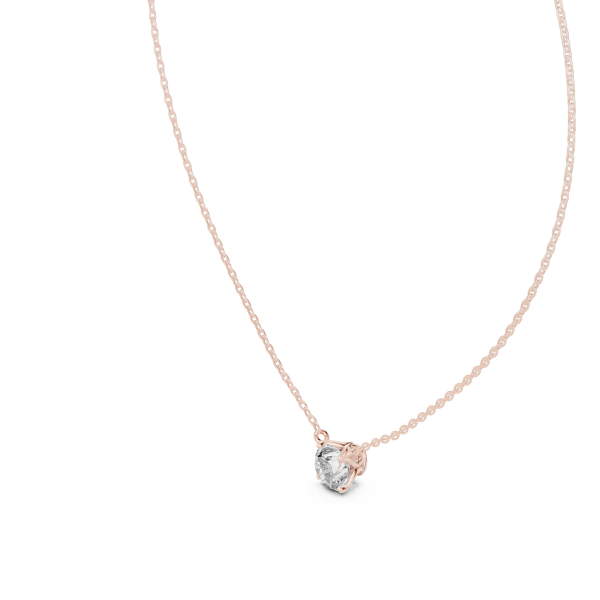 1.00ct Round Labgrown Diamond Double Prong Pendant Necklace 1ct Rose Gold