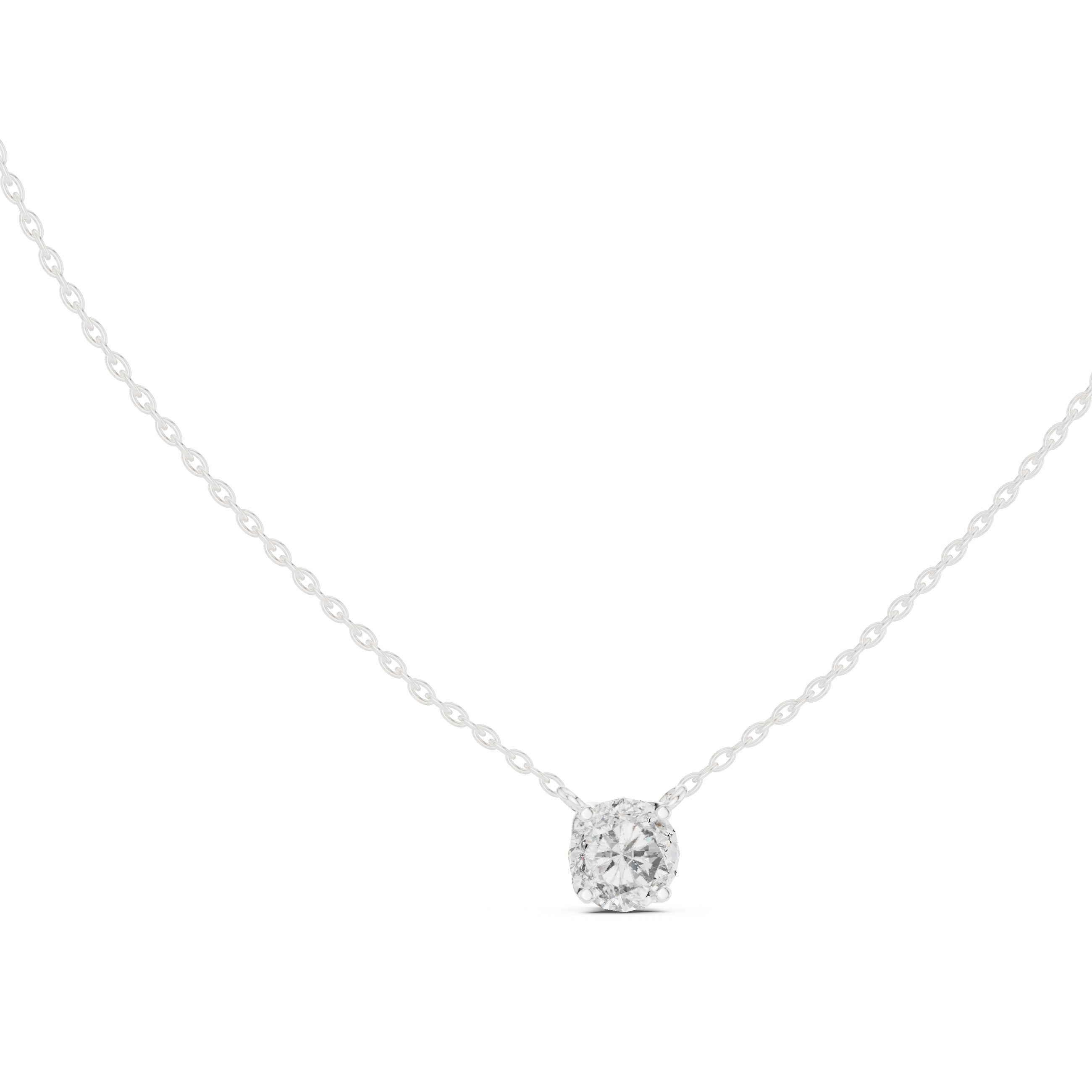 1.00ct Round Labgrown Diamond Double Prong Pendant Necklace 1ct White Gold