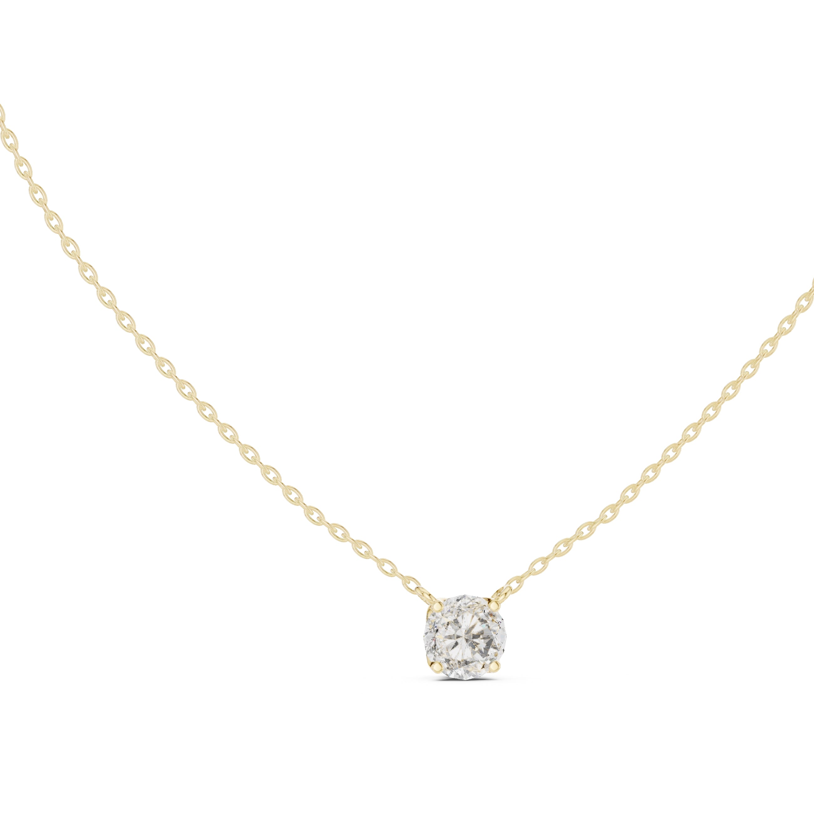 1.00ct Round Labgrown Diamond Double Prong Pendant Necklace 1ct Yellow Gold