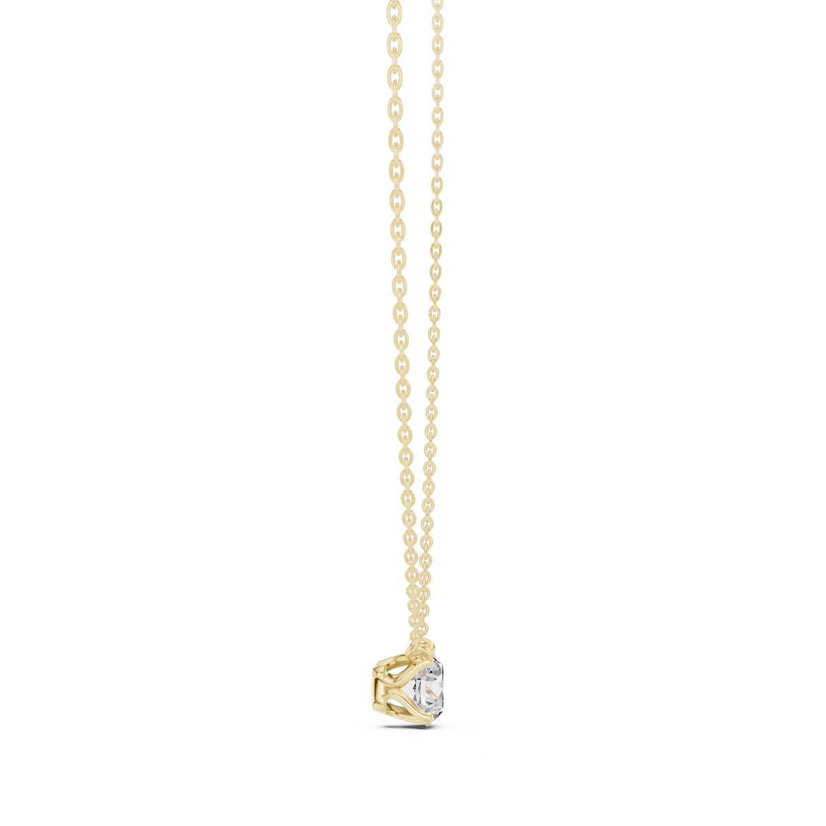 1.00ct Round Labgrown Diamond Double Prong Pendant Necklace 1ct Yellow Gold
