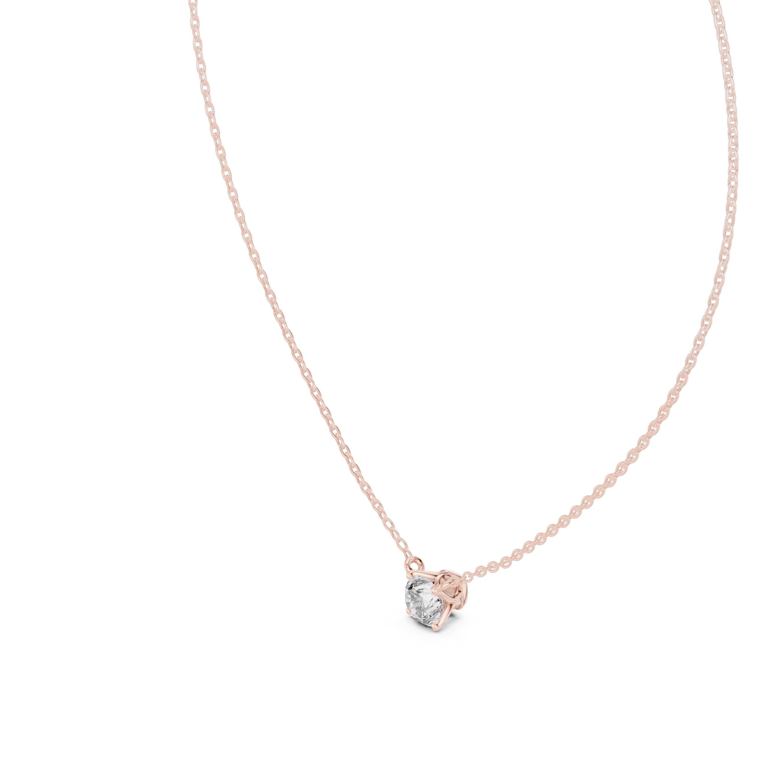 Classic 1.00ct Round Labgrown Diamond Necklace 1ct Rose Gold