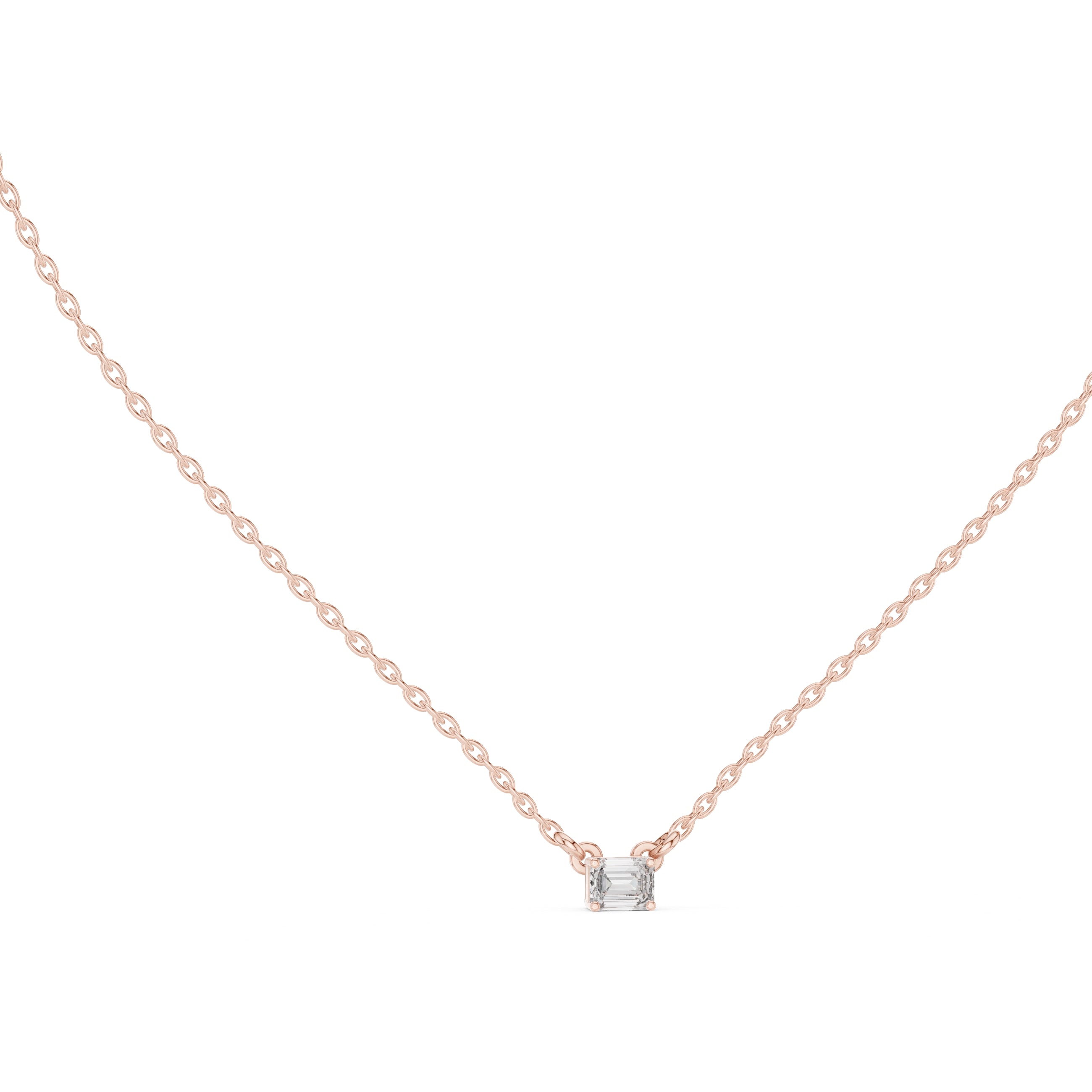 Dainty Emerald Cut Labgrown Diamond Pendant Necklace 0.25ct Rose Gold