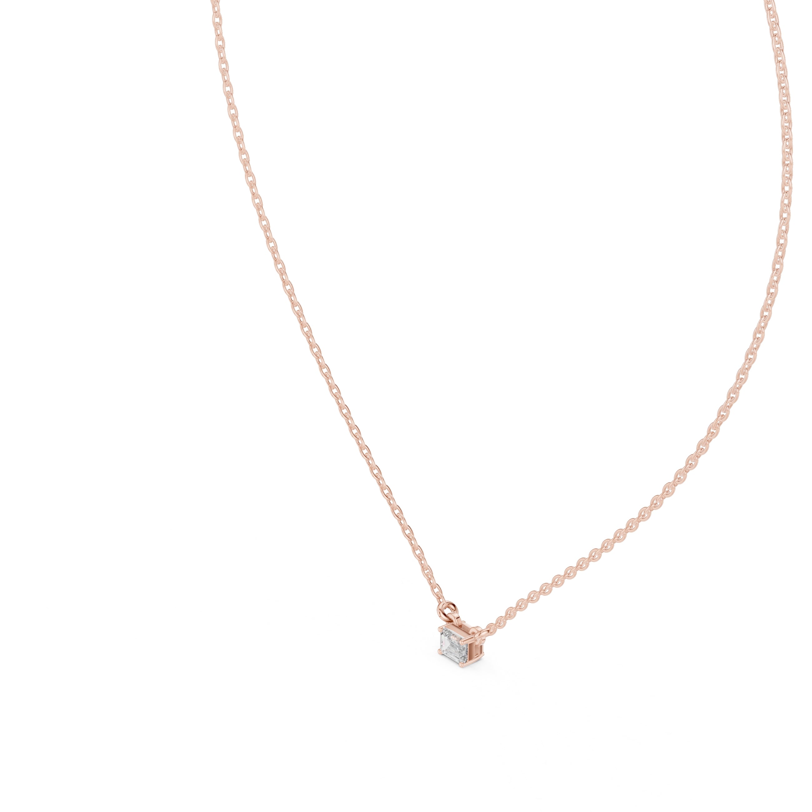 Dainty Emerald Cut Labgrown Diamond Pendant Necklace 0.25ct Rose Gold