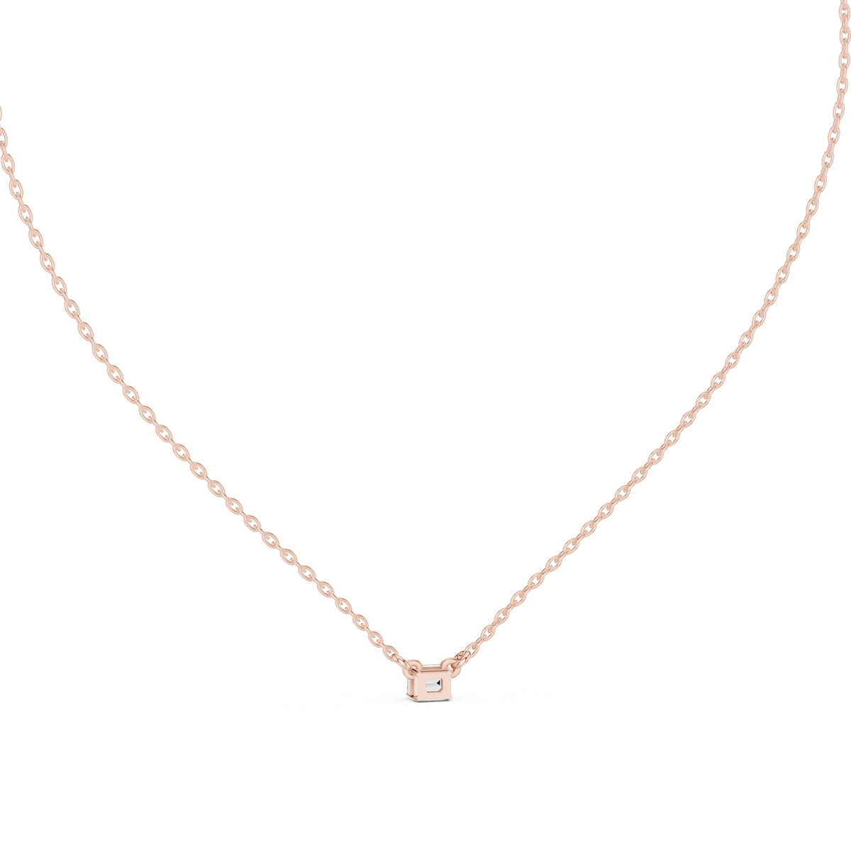 Dainty Emerald Cut Labgrown Diamond Pendant Necklace 0.25ct Rose Gold