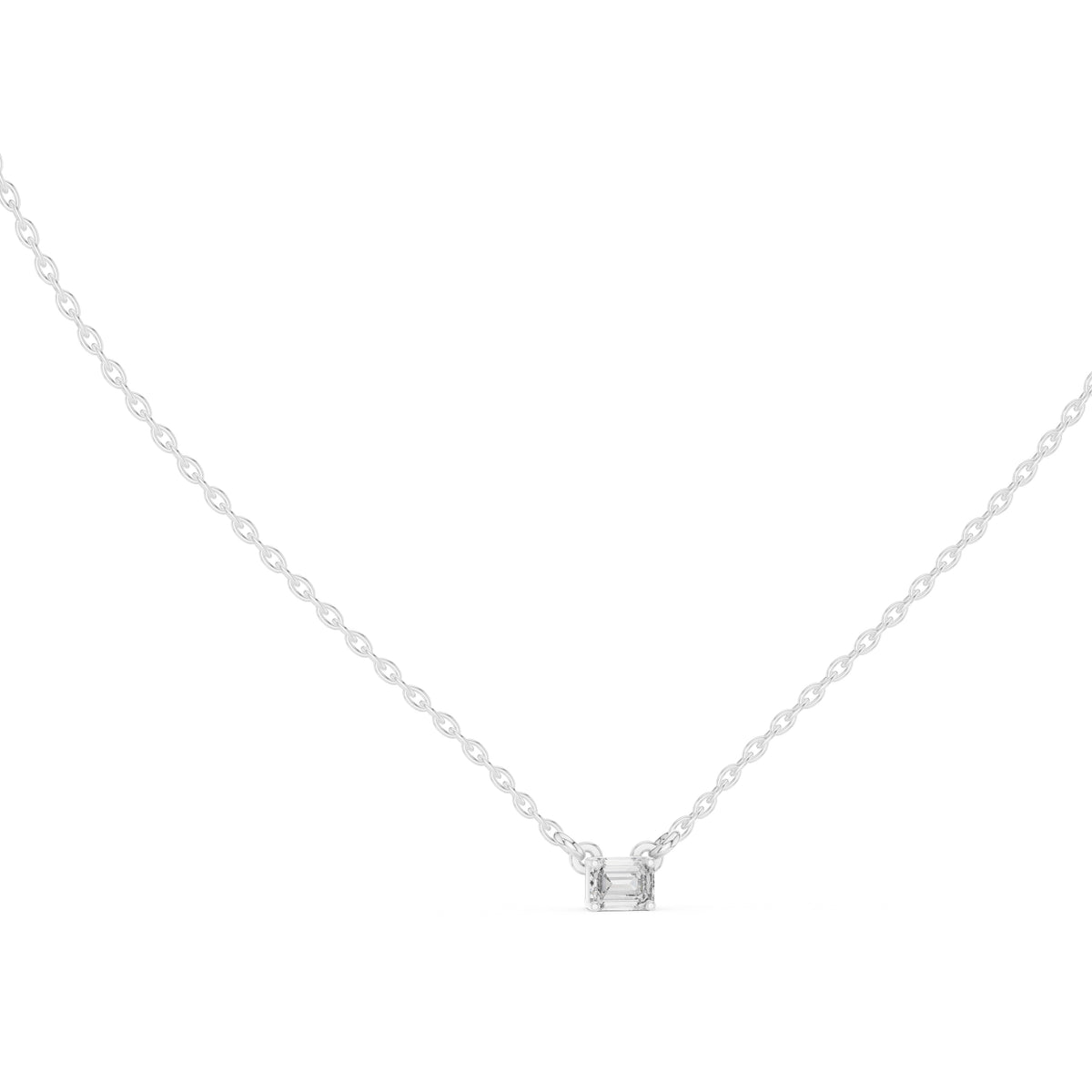 Dainty Emerald Cut Labgrown Diamond Pendant Necklace 0.25ct White Gold