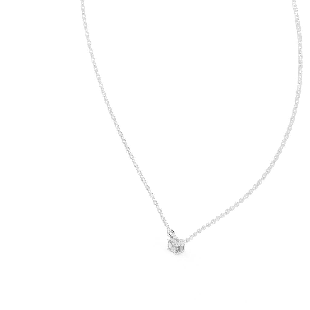 Dainty Emerald Cut Labgrown Diamond Pendant Necklace 0.25ct White Gold
