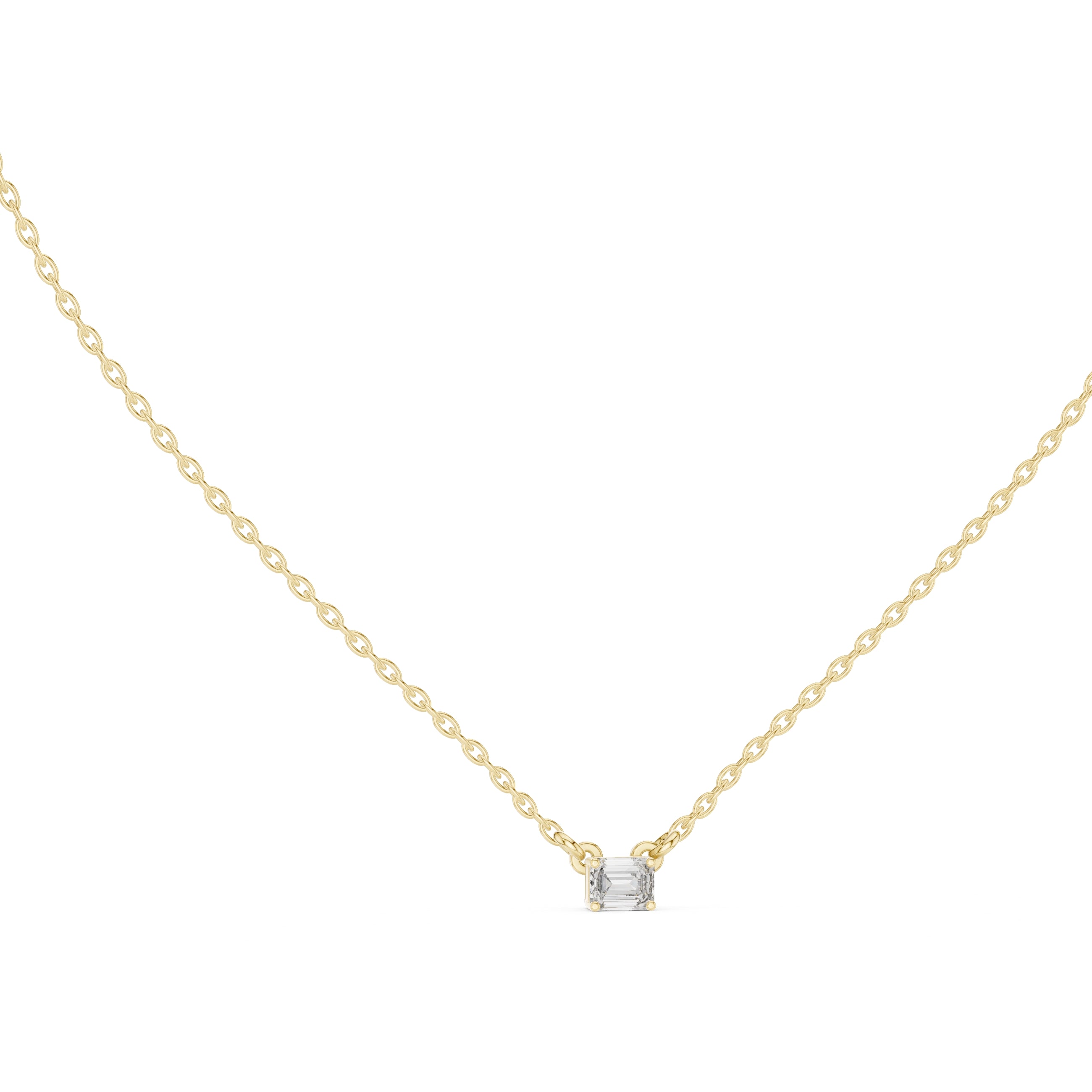Dainty Emerald Cut Labgrown Diamond Pendant Necklace 0.25ct Yellow Gold